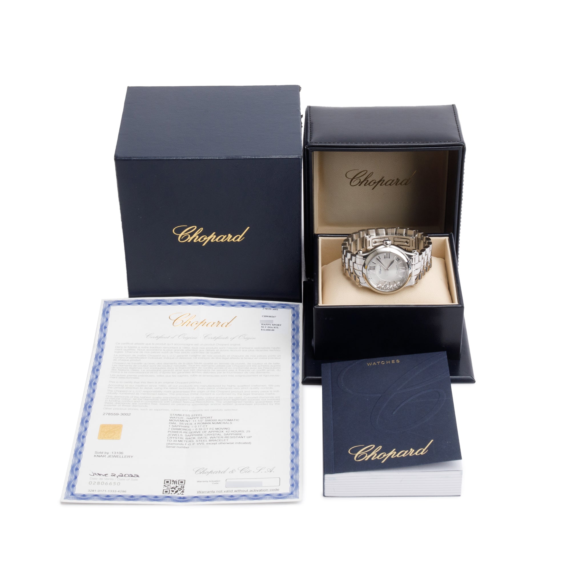 Chopard 2022 Stainless Steel Happy Sport Diamond 36 MM Automatic Watch w/ Box & Papers