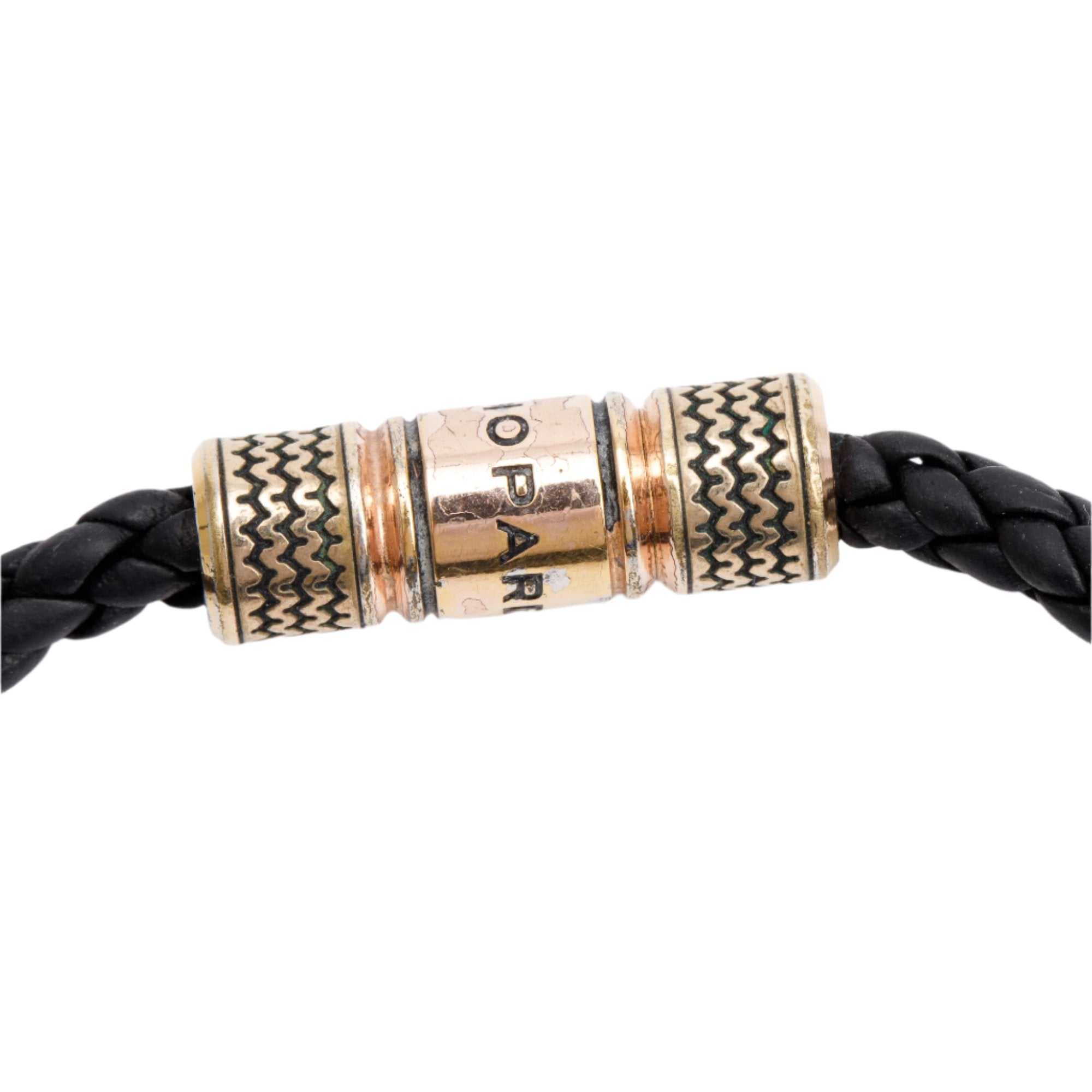 Chopard Rose Gold Tone Metal Black Woven Leather Bracelet