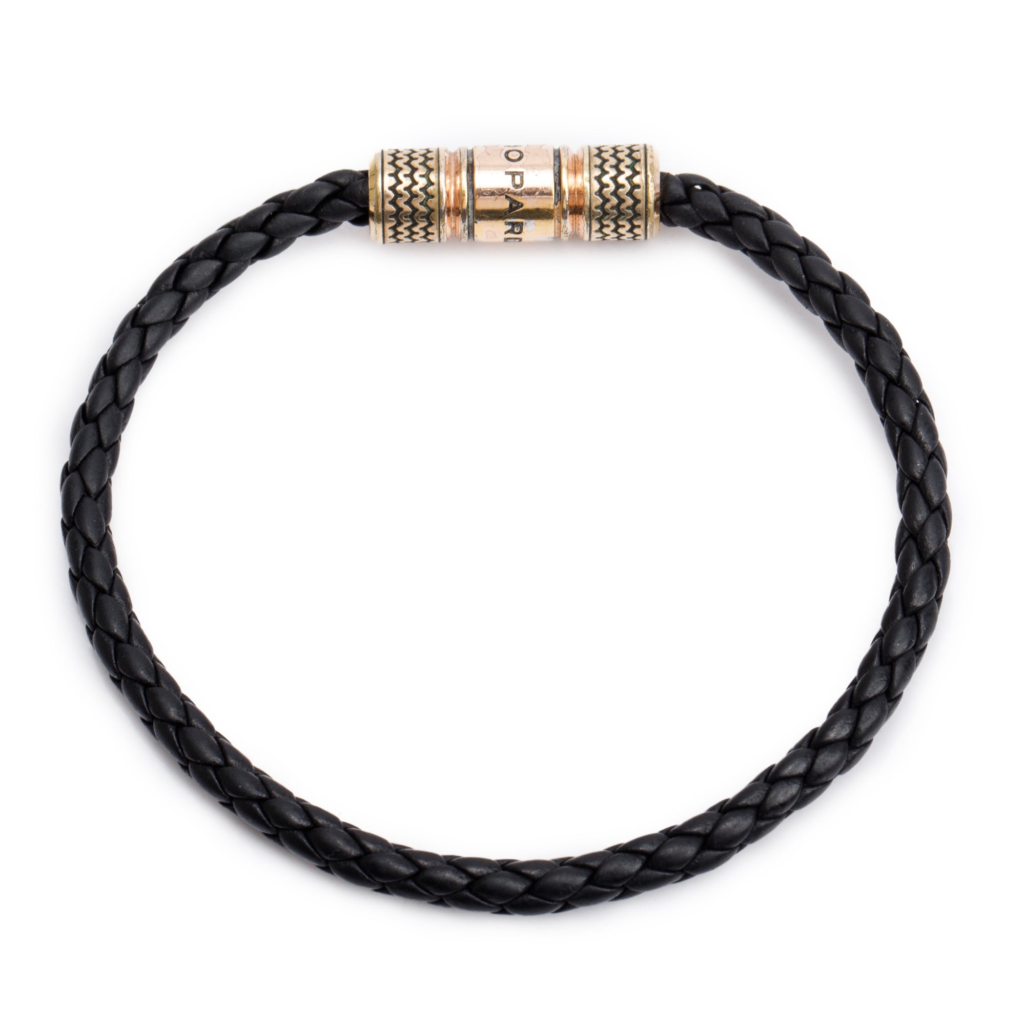 Chopard Rose Gold Tone Metal Black Woven Leather Bracelet