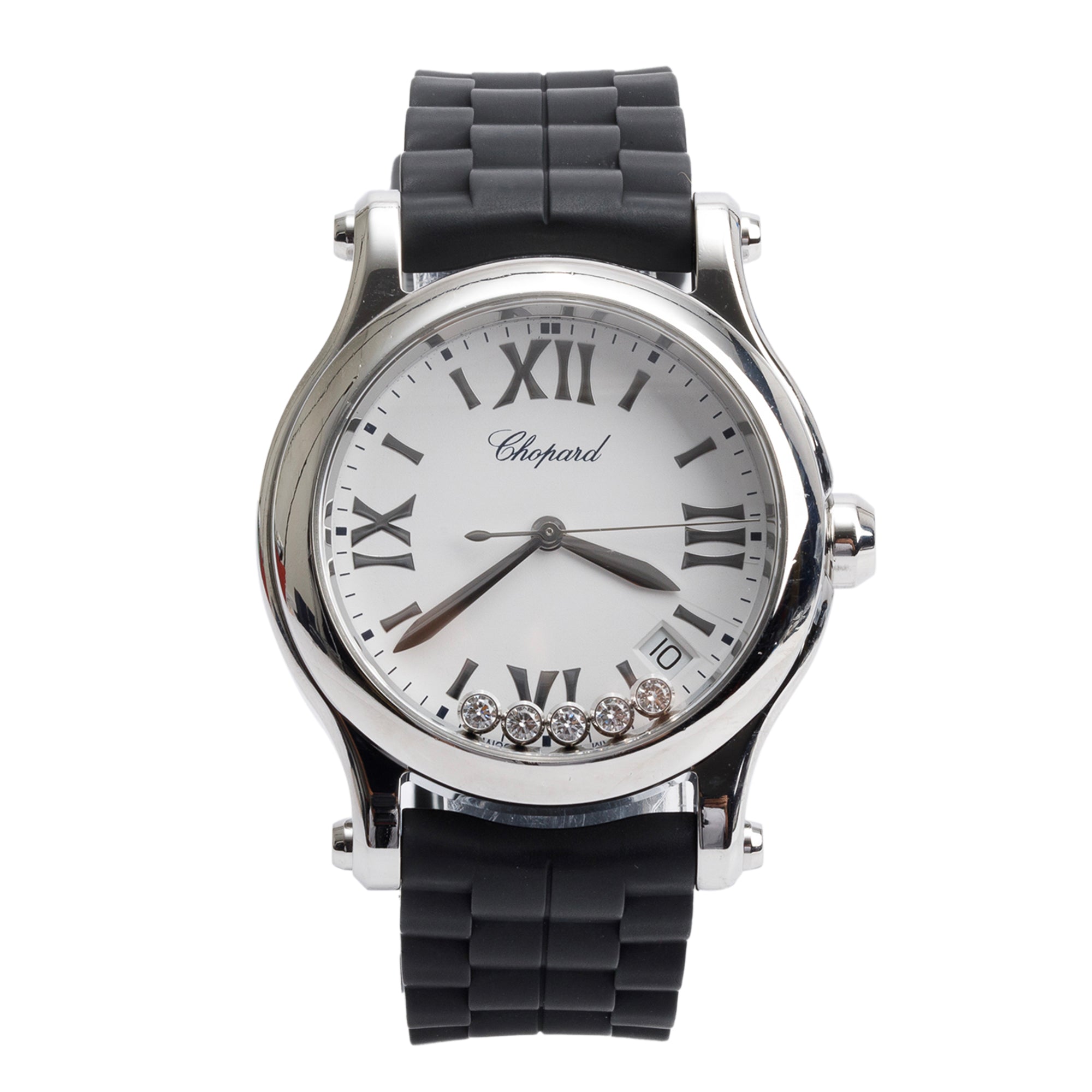 Chopard Stainless Steel Diamond Happy Sport 36 MM Quartz Watch w/ Box, Papers & Extra Strap