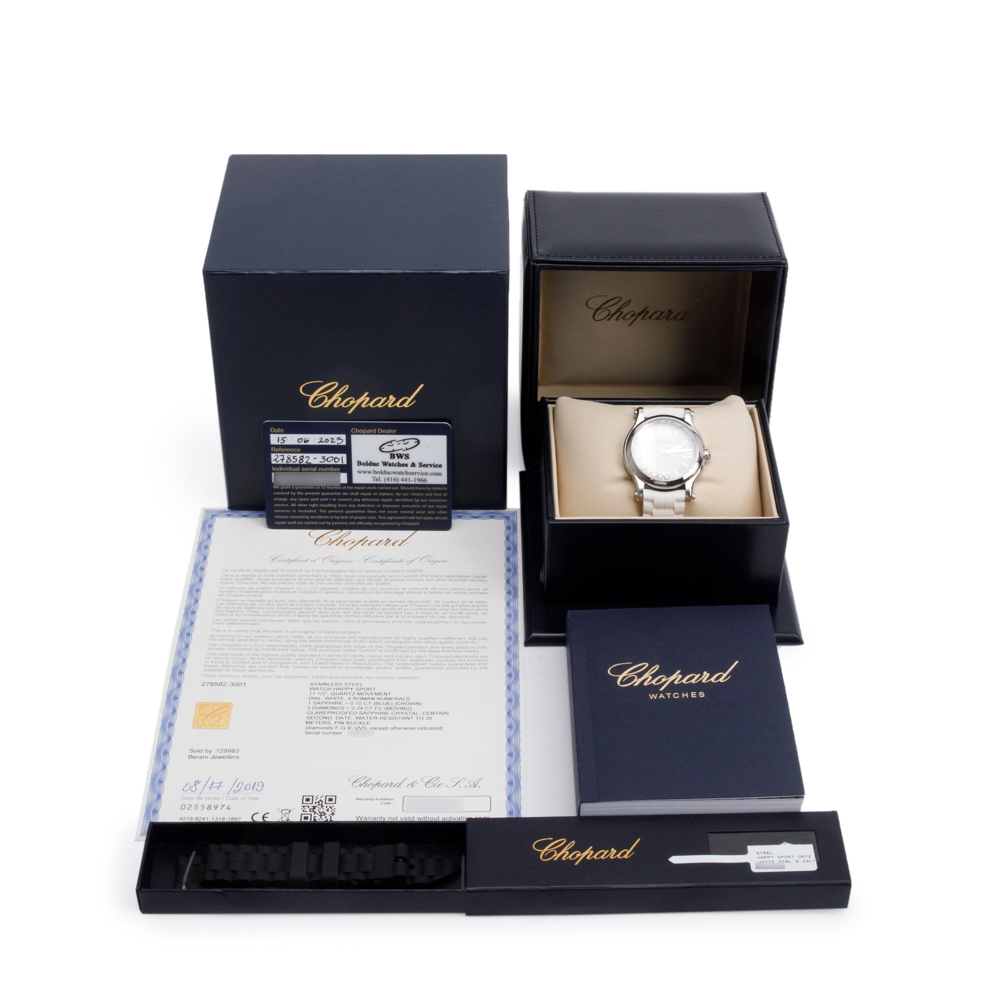Chopard Stainless Steel Happy Sport Diamond 36 MM Watch w/ Box & Papers