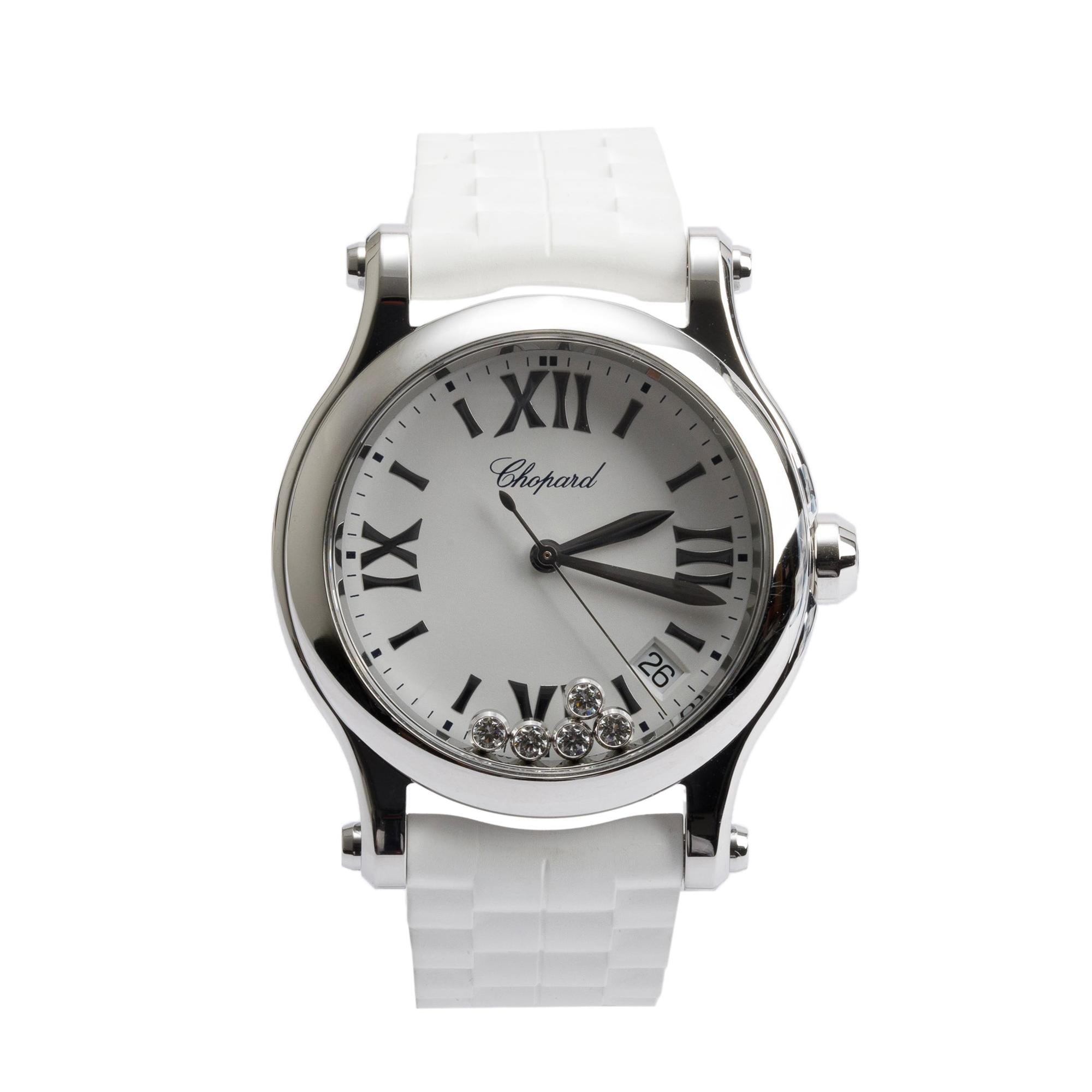 Chopard Stainless Steel Happy Sport Diamond 36 MM Watch w/ Box & Papers