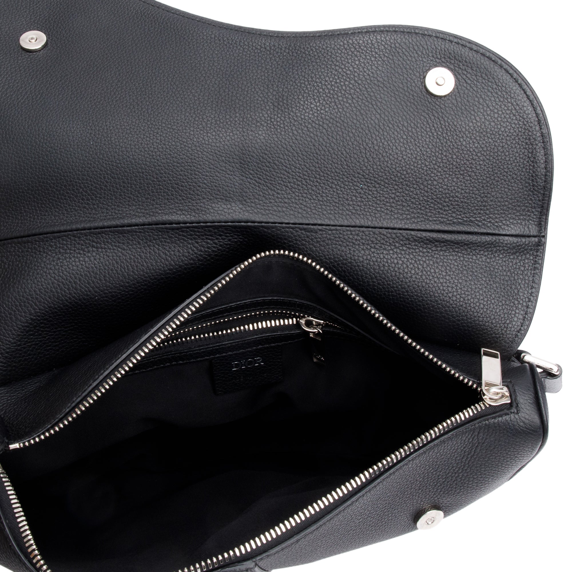 Christian 2020 Dior Black Leather Saddle Bag w/ Zip Pouch