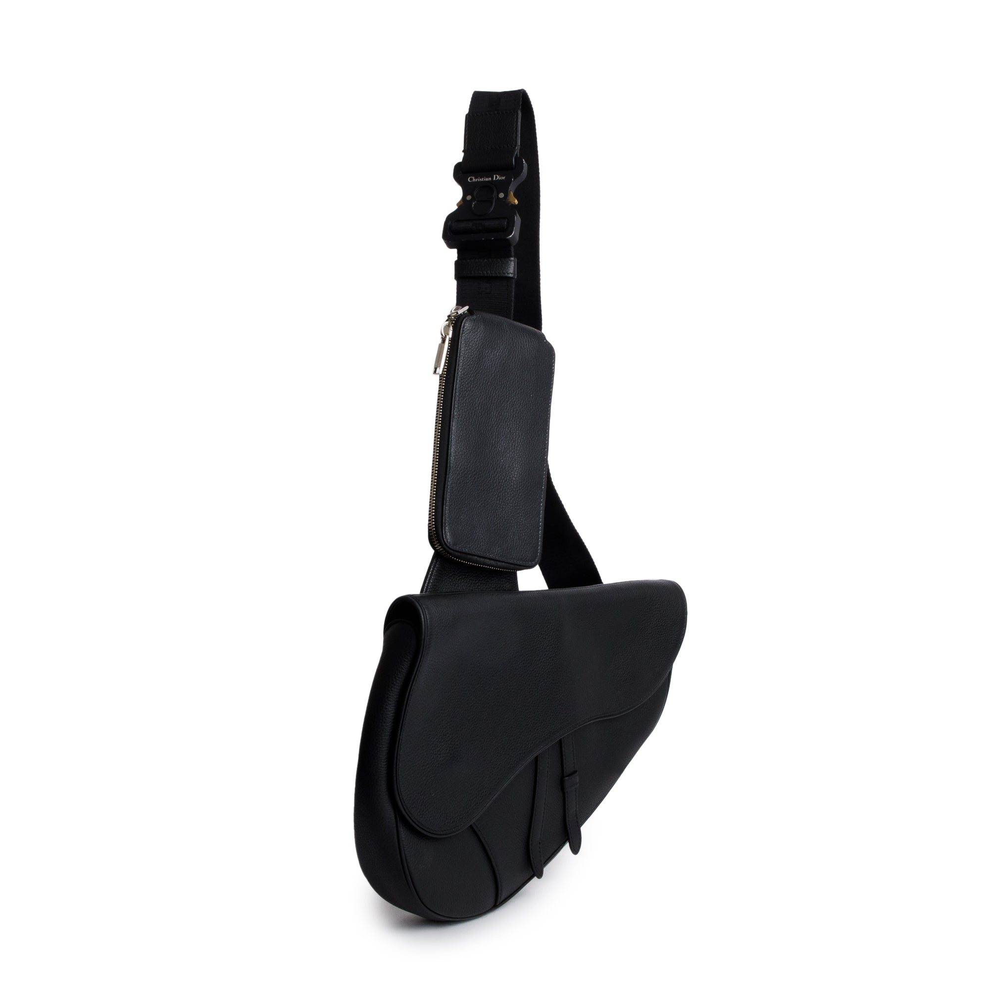 Christian 2020 Dior Black Leather Saddle Bag w/ Zip Pouch