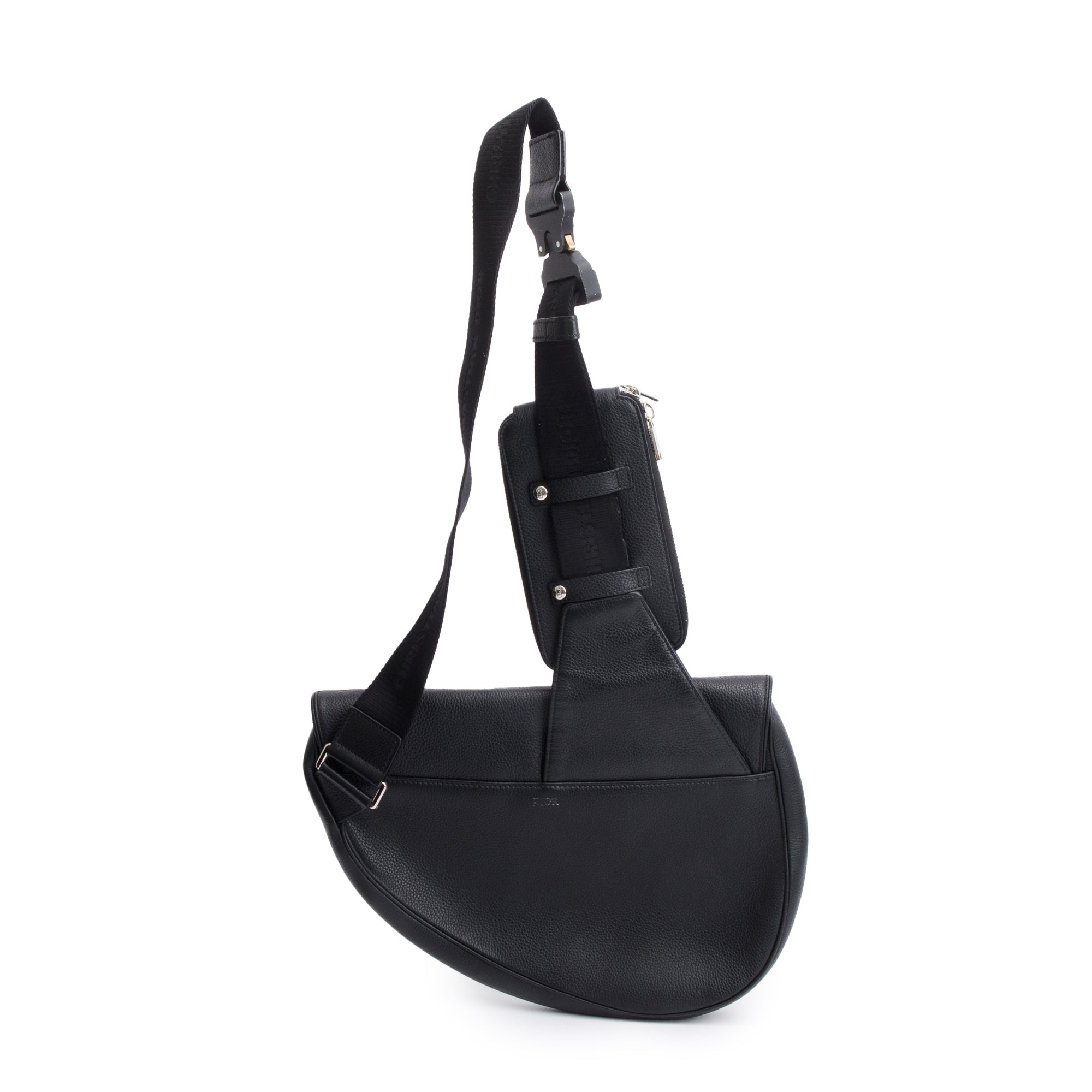 Christian 2020 Dior Black Leather Saddle Bag w/ Zip Pouch