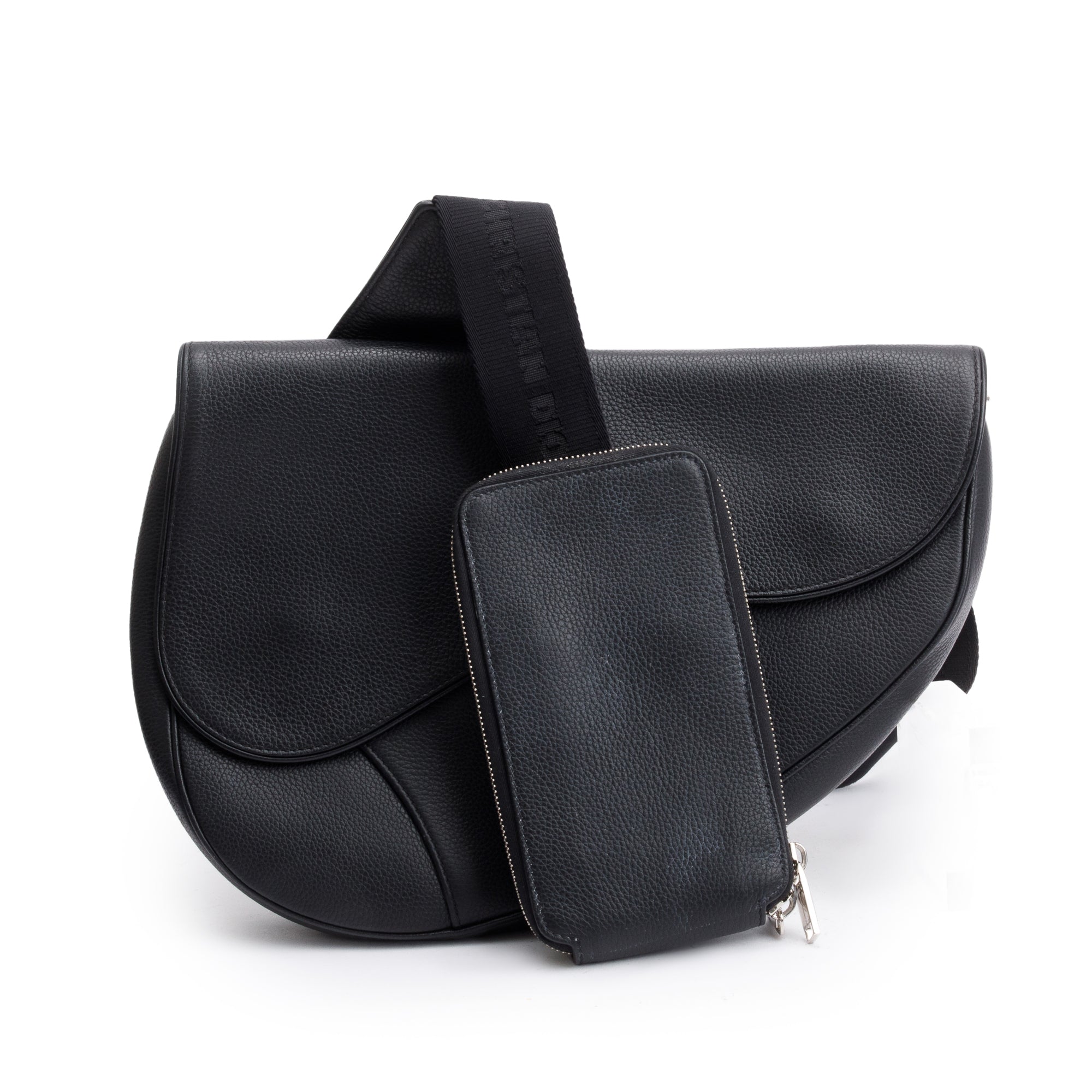 Christian 2020 Dior Black Leather Saddle Bag w/ Zip Pouch