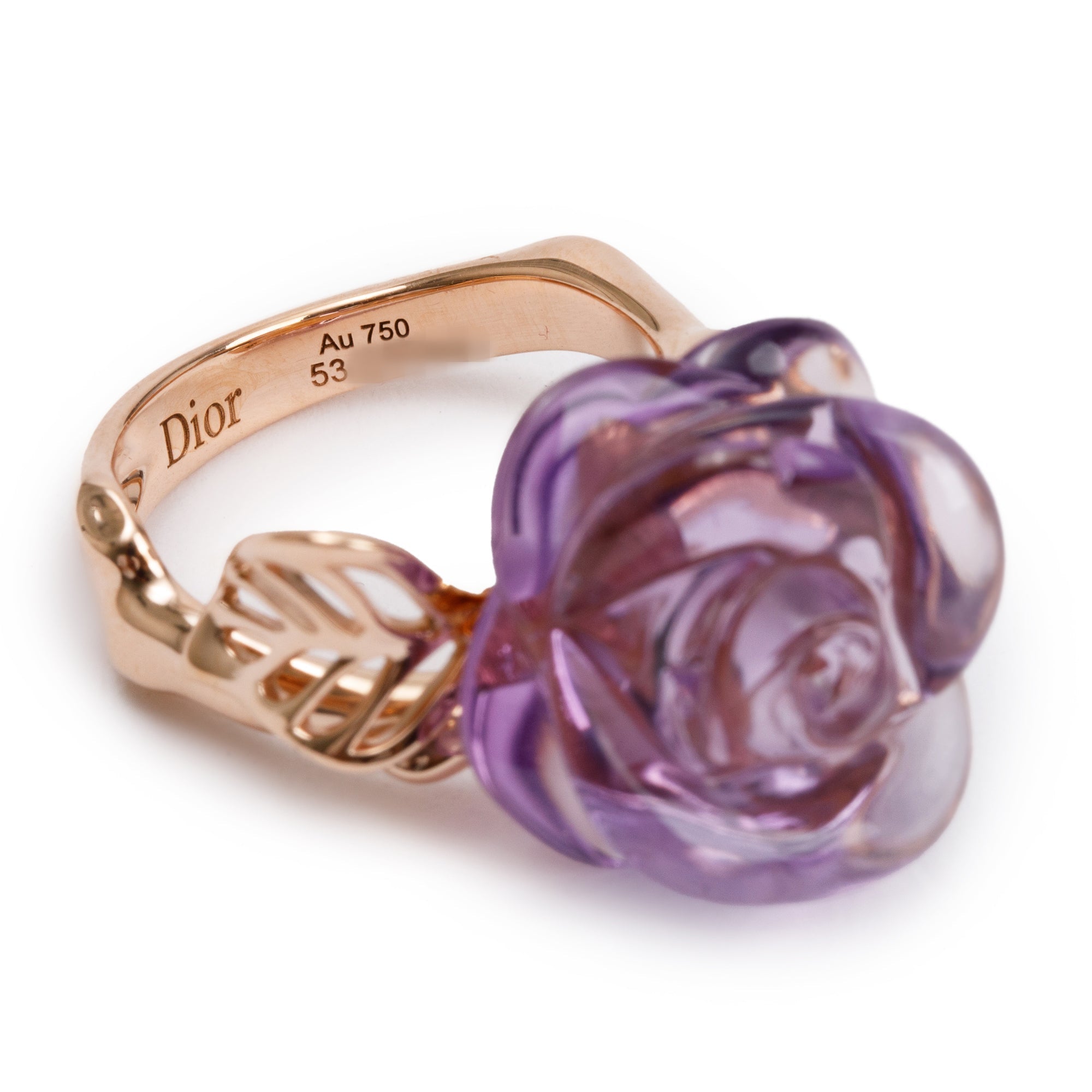 Christian Dior 18k Rose Gold Amethyst Small Rose Dior Pre Catelan Ring, Size 53 6.5 w/ Box