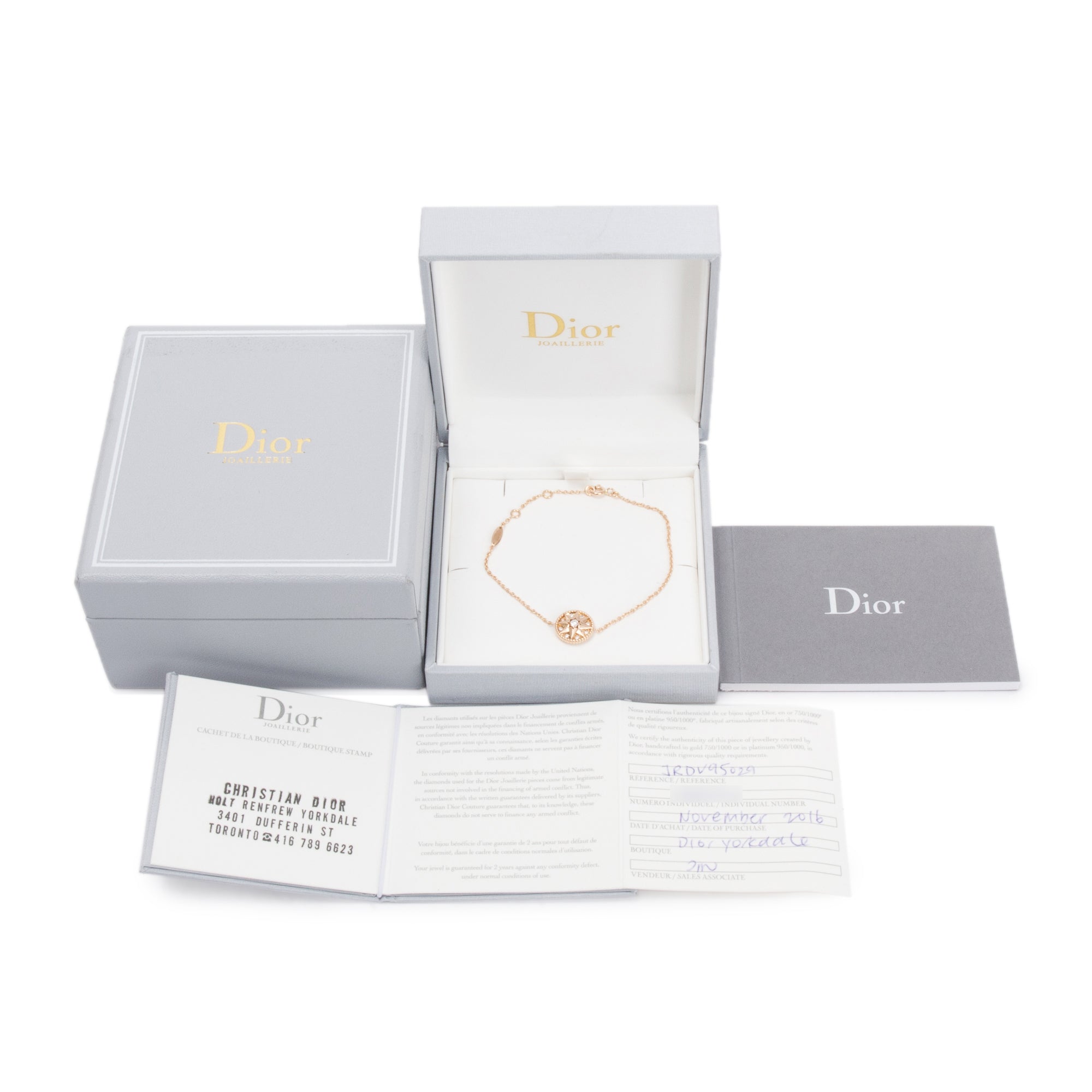 Christian Dior 18k Rose Gold Diamond Rose Des Vents Bracelet w/ Box & Receipt