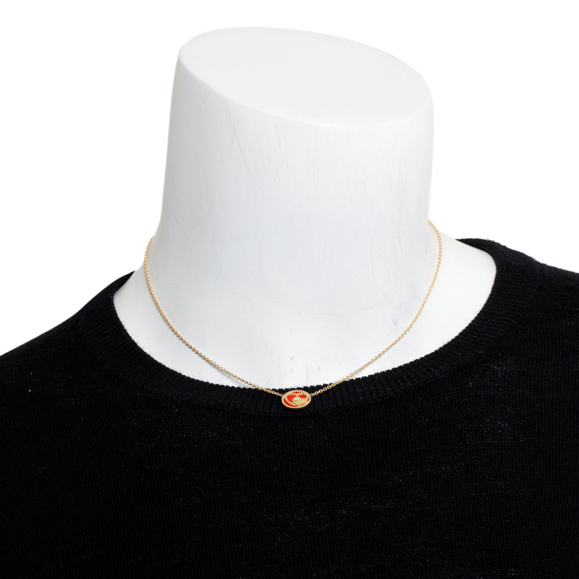 Christian Dior 18k Yellow Gold Diamond Red Ceramic Rose Des Vents Heart Motif Pendant Necklace