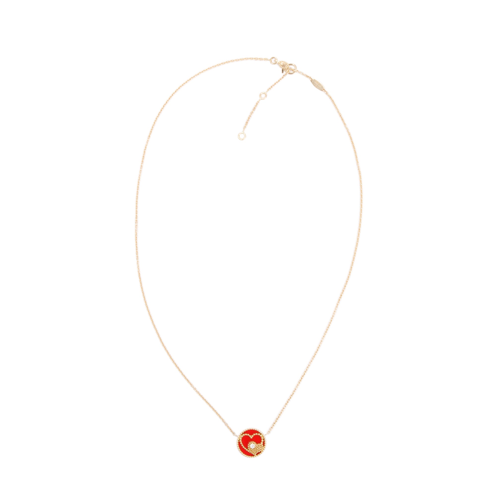 Christian Dior 18k Yellow Gold Diamond Red Ceramic Rose Des Vents Heart Motif Pendant Necklace