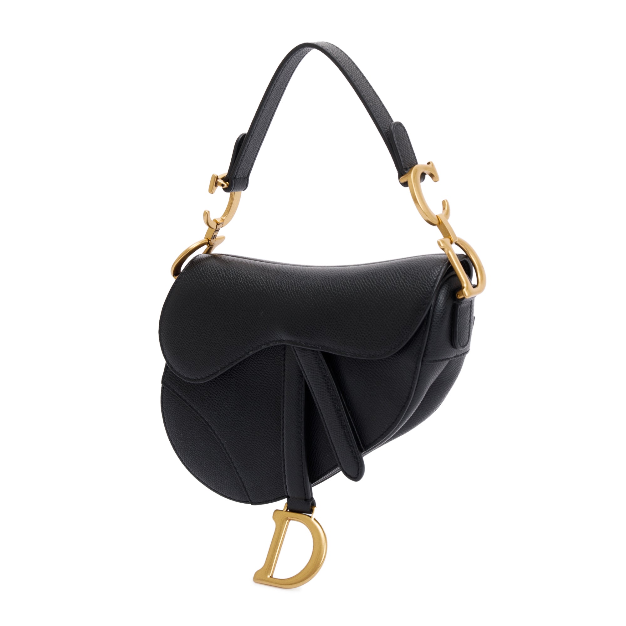 Christian Dior 2020 Black Calfskin Leather Mini Saddle Bag w/ Strap & Box