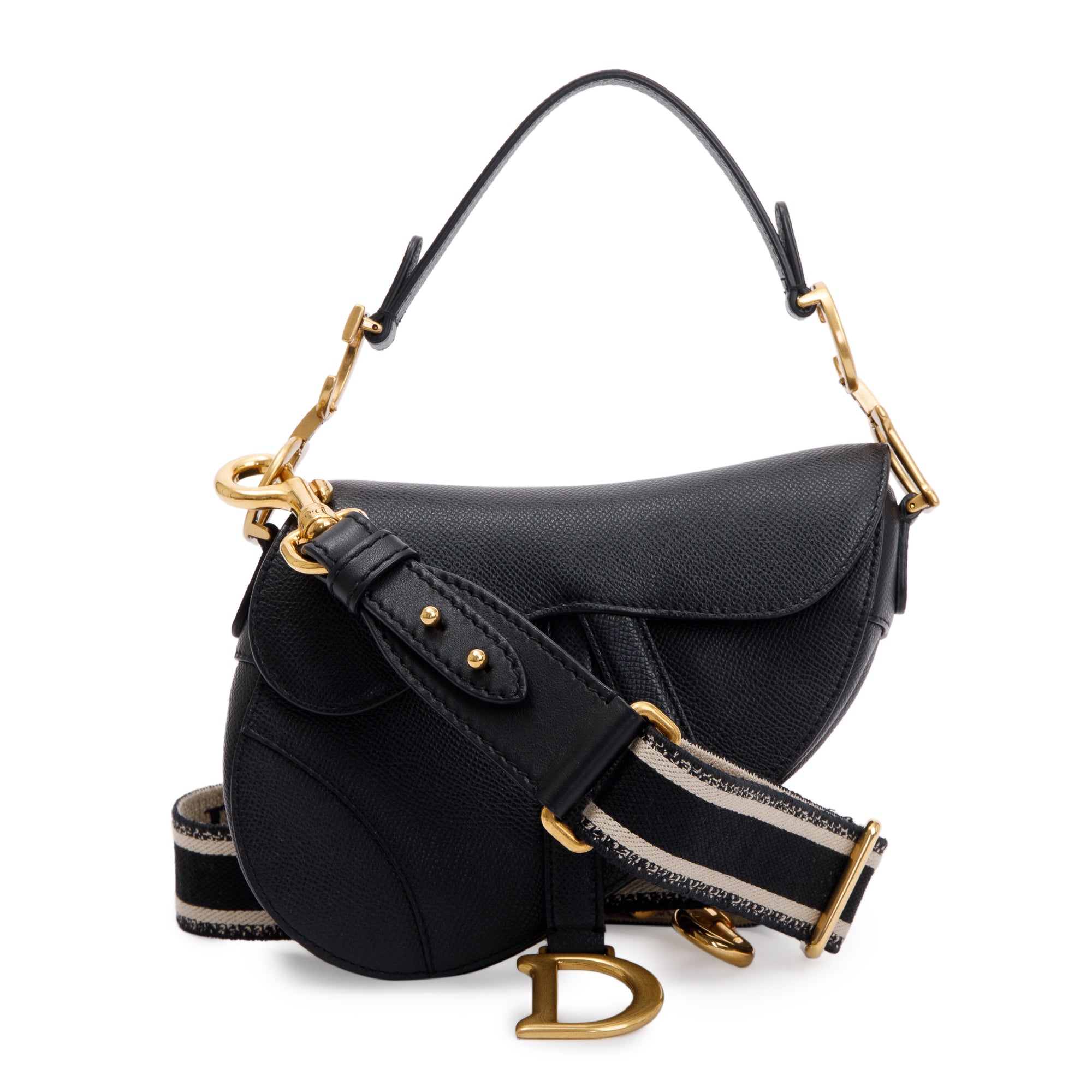 Christian Dior 2020 Black Calfskin Leather Mini Saddle Bag w/ Strap & Box