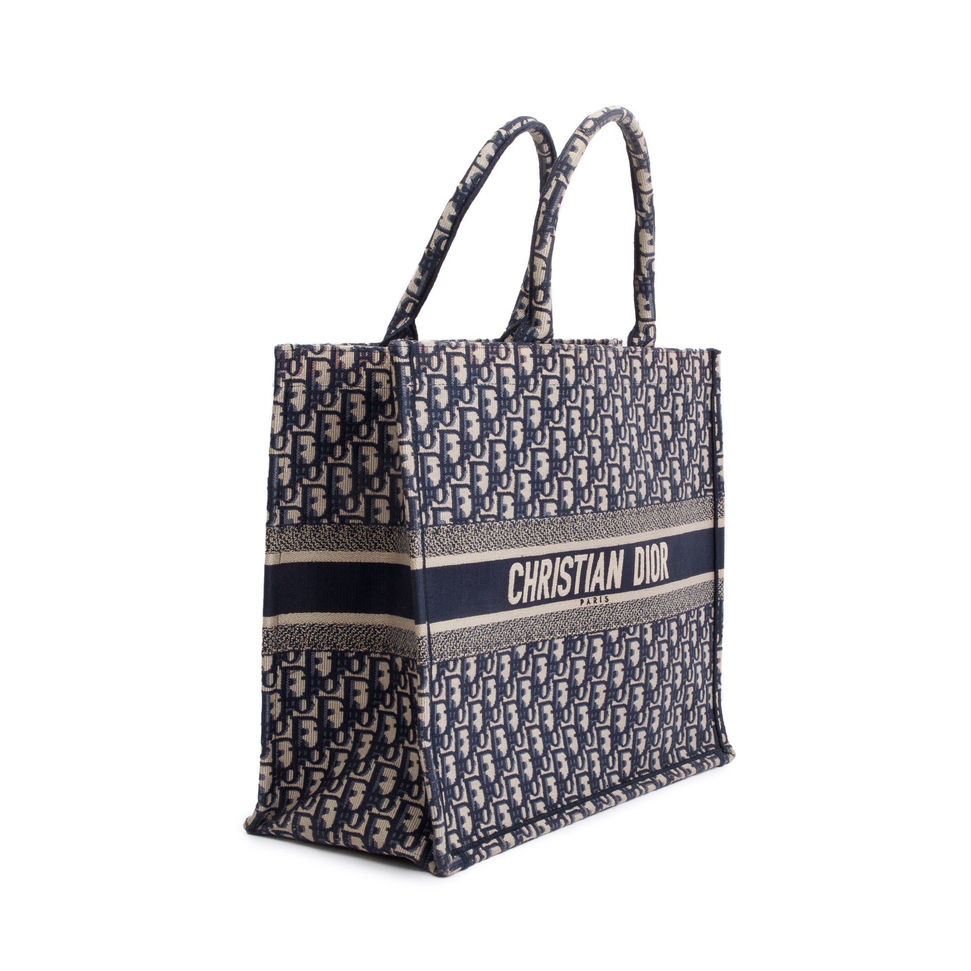 Christian Dior 2020 Ecru and Blue Dior Oblique Embroidery Large Book Tote