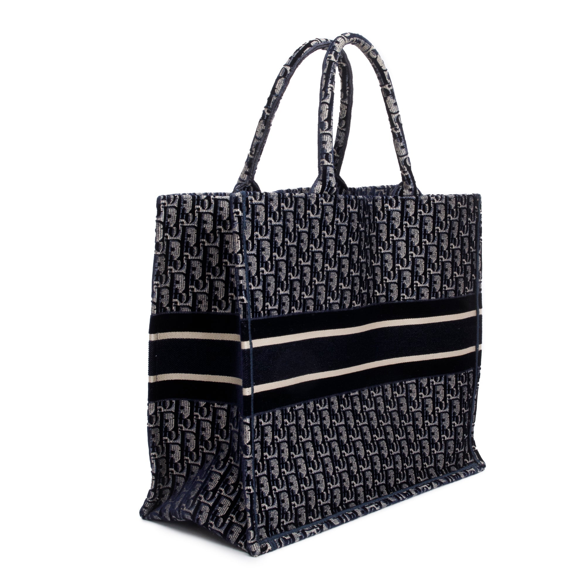 Christian Dior 2020 Ecru and Blue Dior Oblique Embroidery Large Book Tote