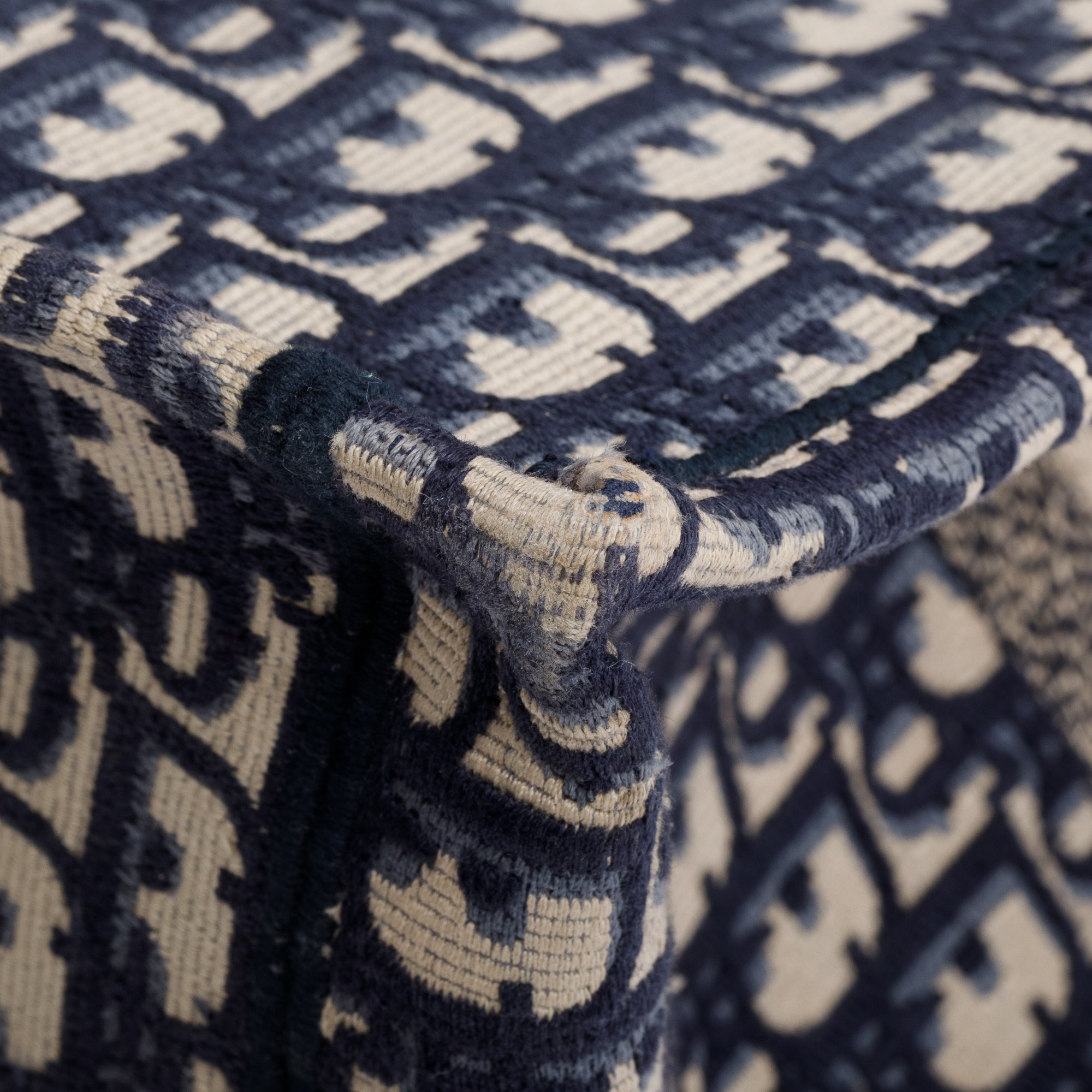 Christian Dior 2020 Ecru and Blue Dior Oblique Embroidery Large Book Tote