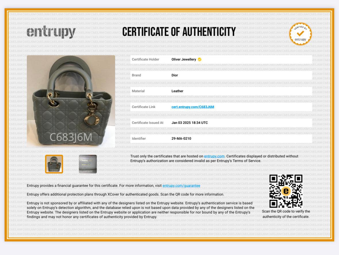 Christian Dior 2020 Grey Cannage Lambskin Leather Medium Lady Dior Bag w/ Strap