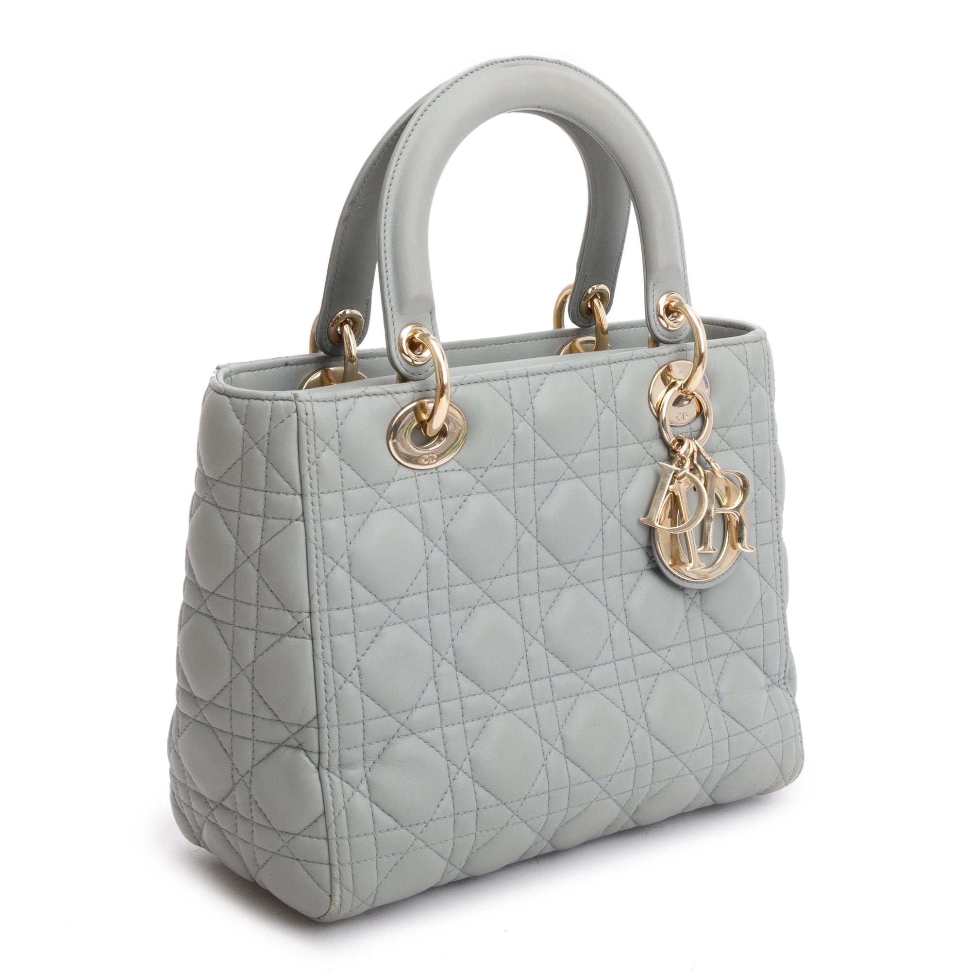 Christian Dior 2020 Grey Cannage Lambskin Leather Medium Lady Dior Bag w/ Strap