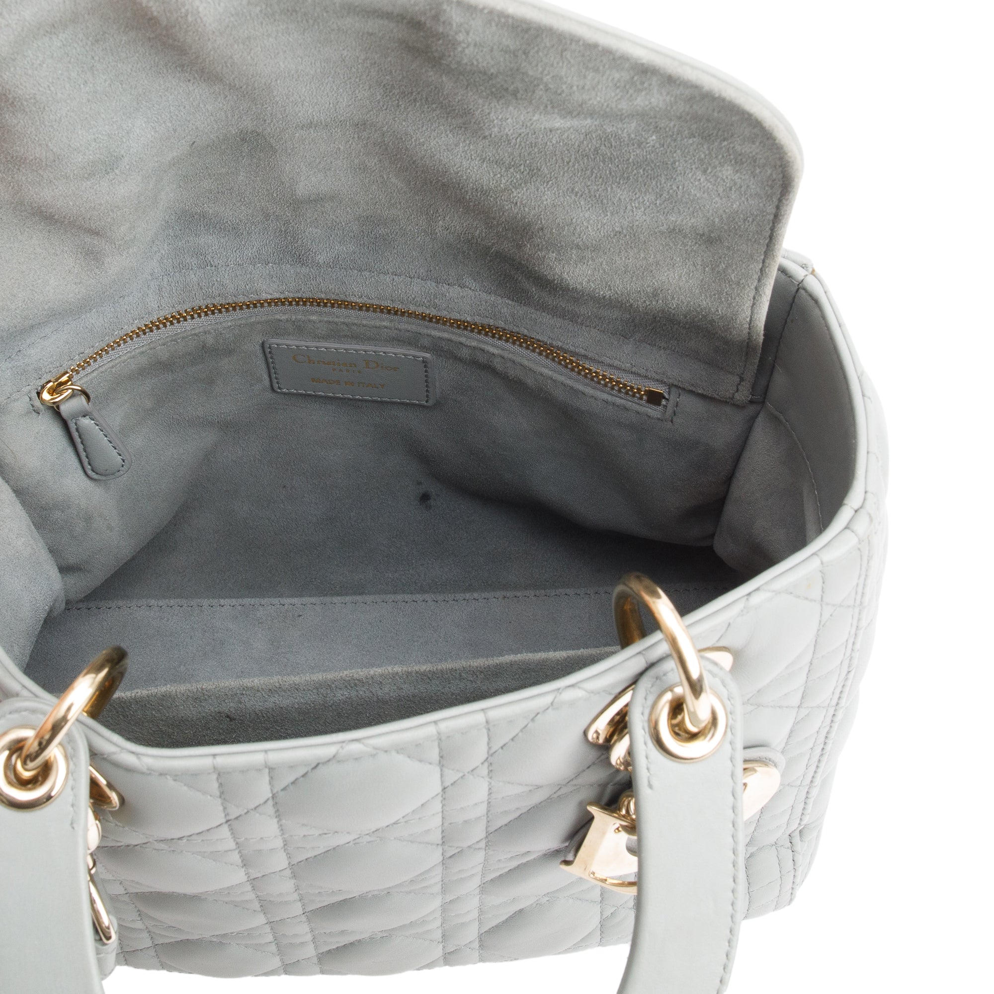 Christian Dior 2020 Grey Cannage Lambskin Leather Medium Lady Dior Bag w/ Strap