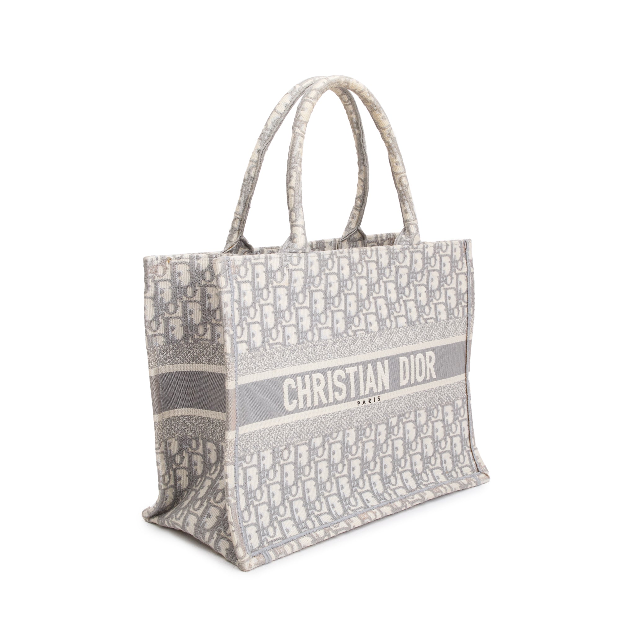 Christian Dior 2020 Grey Oblique Embossed Leather Medium Book Tote w/ Receipt