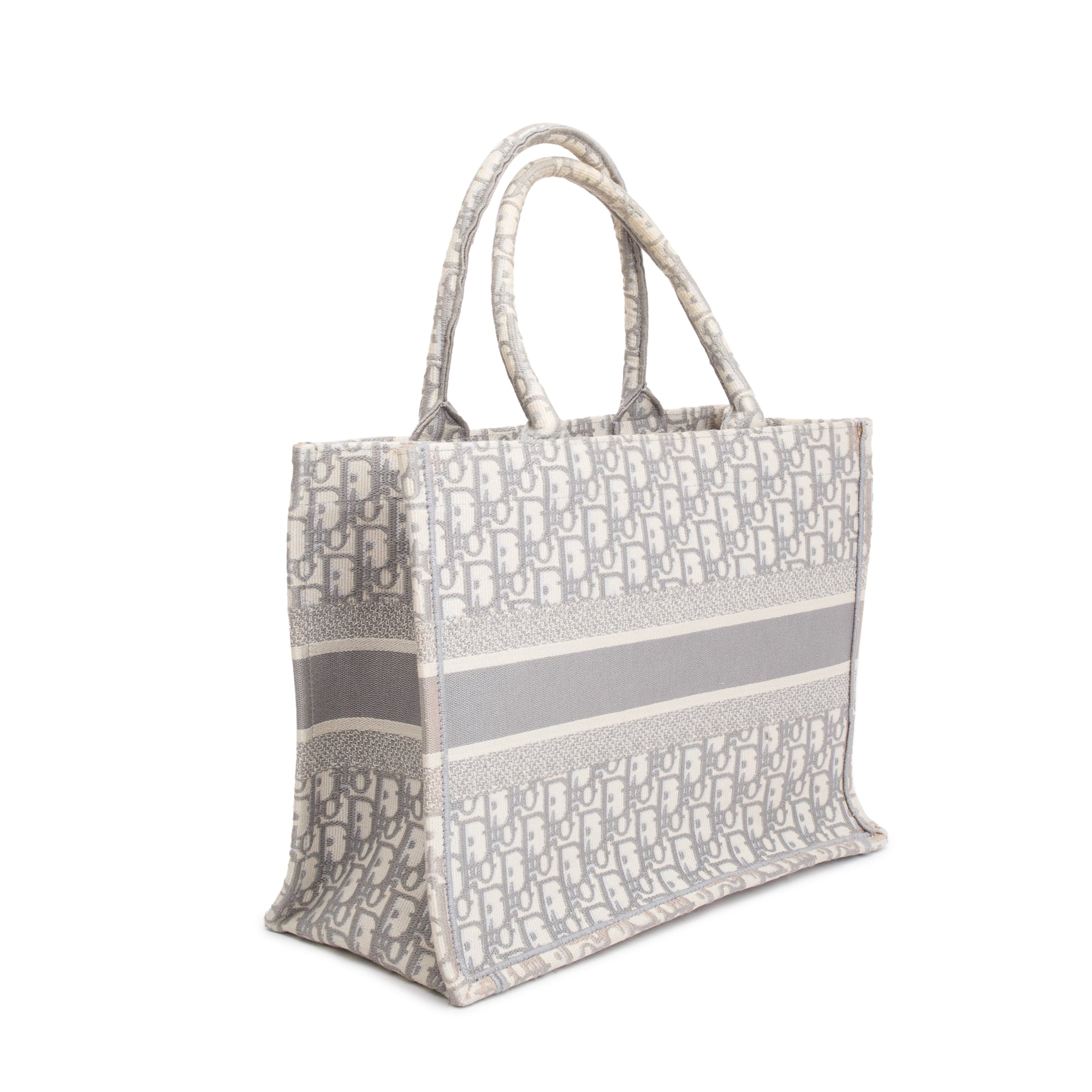 Christian Dior 2020 Grey Oblique Embossed Leather Medium Book Tote w/ Receipt