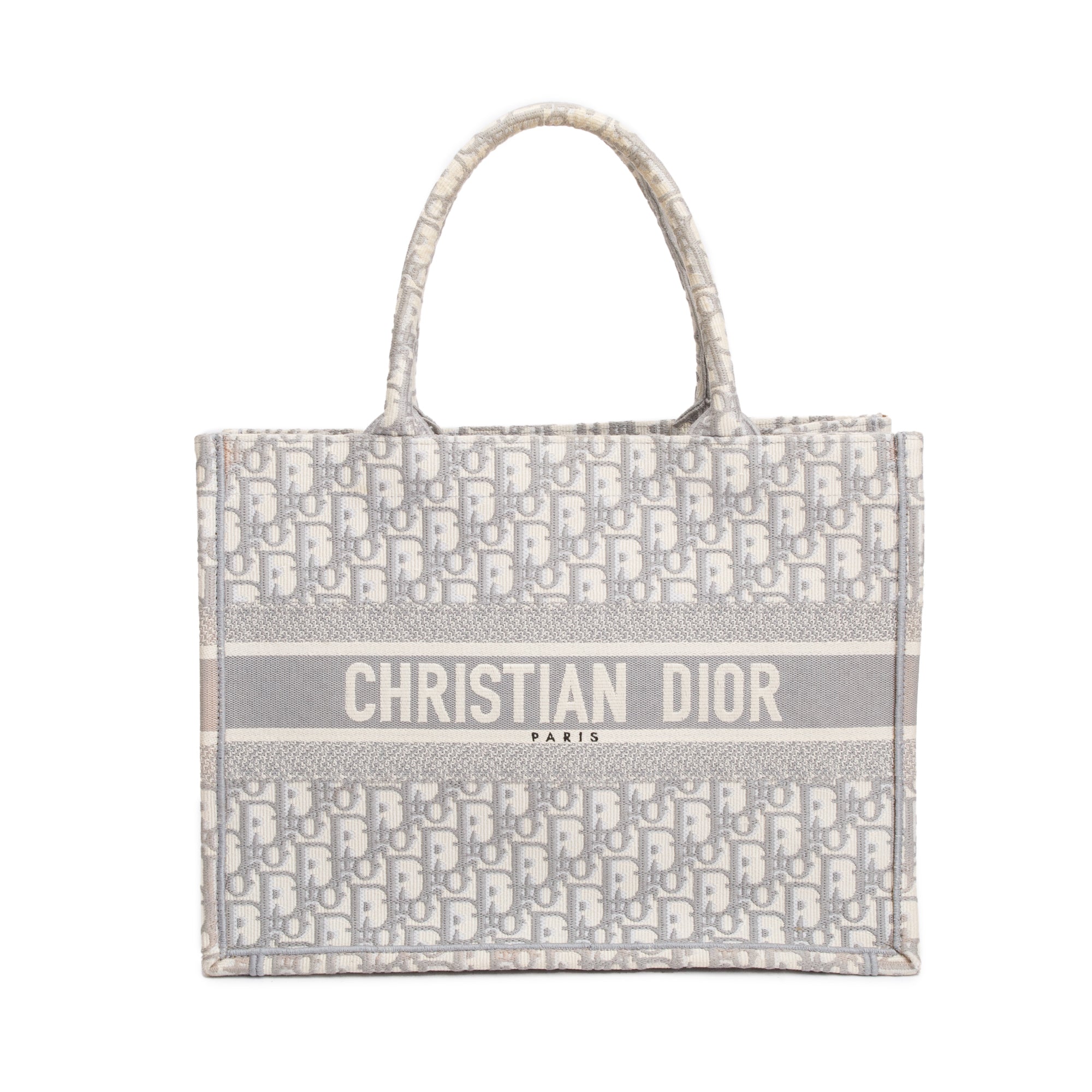 Christian Dior 2020 Grey Oblique Embossed Leather Medium Book Tote w/ Receipt