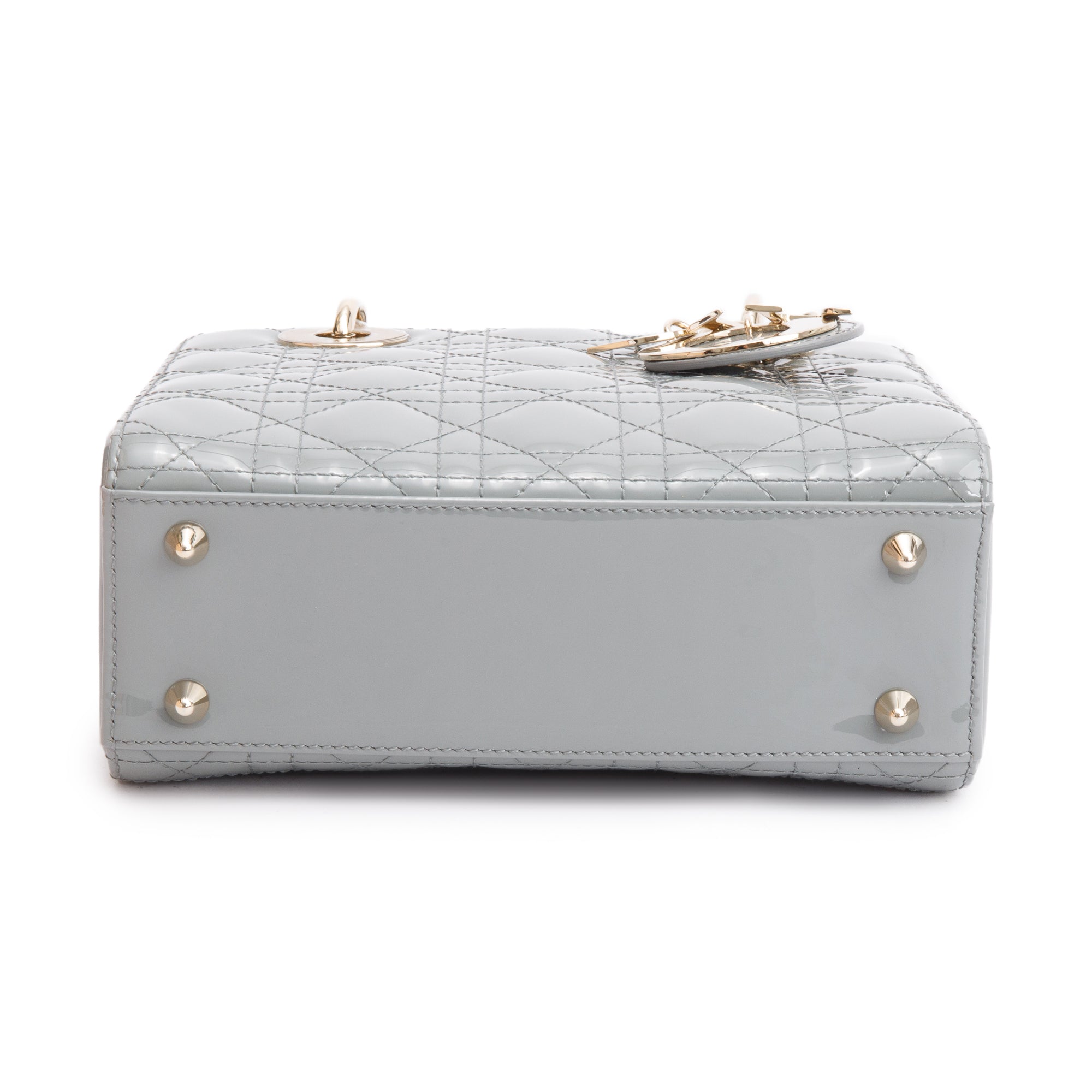 Christian Dior 2020 Grey Patent Cannage Leather Small Lady Dior Bag w/ Box & Authenticity Card