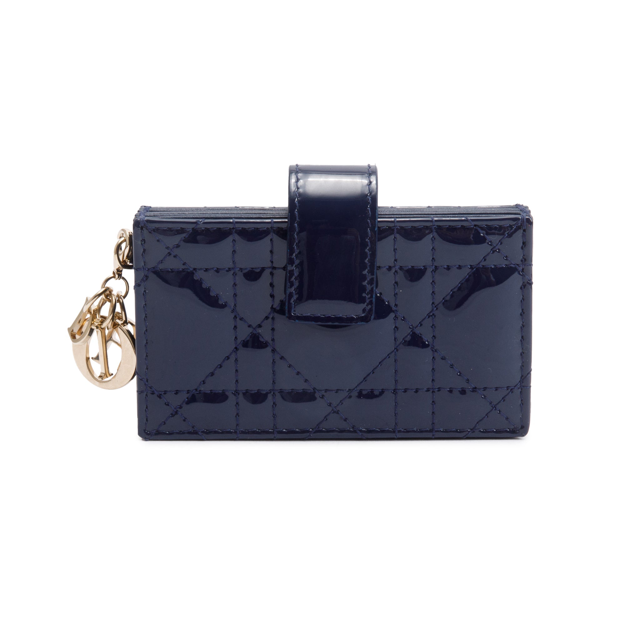 Christian Dior 2020 Navy Cannage Patent Leather Lady Dior Jasmin Card Holder