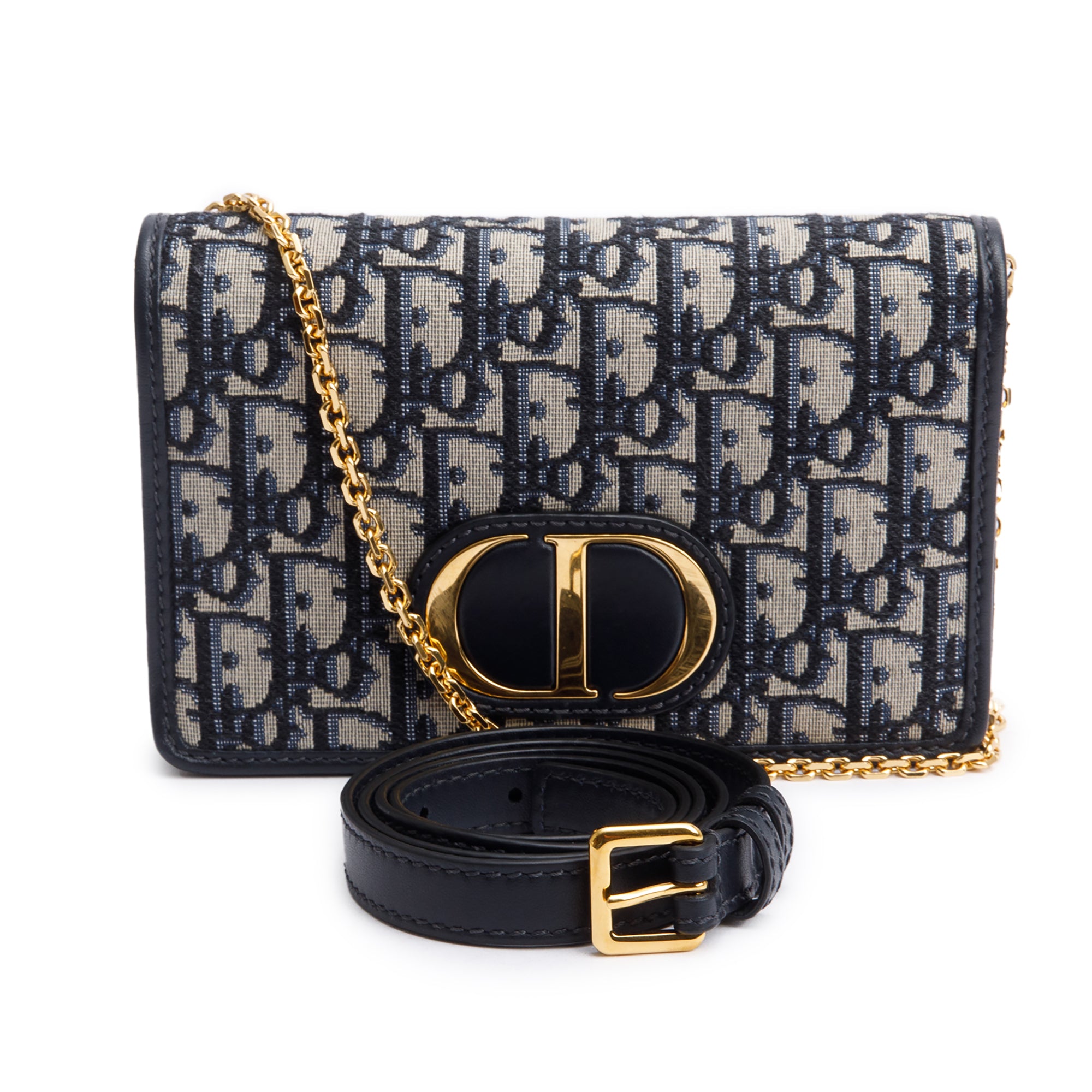 Christian Dior 2020 Navy Oblique 30 Montaigne 2-In-1 Pouch Bag w/ Box & Authenticity Card