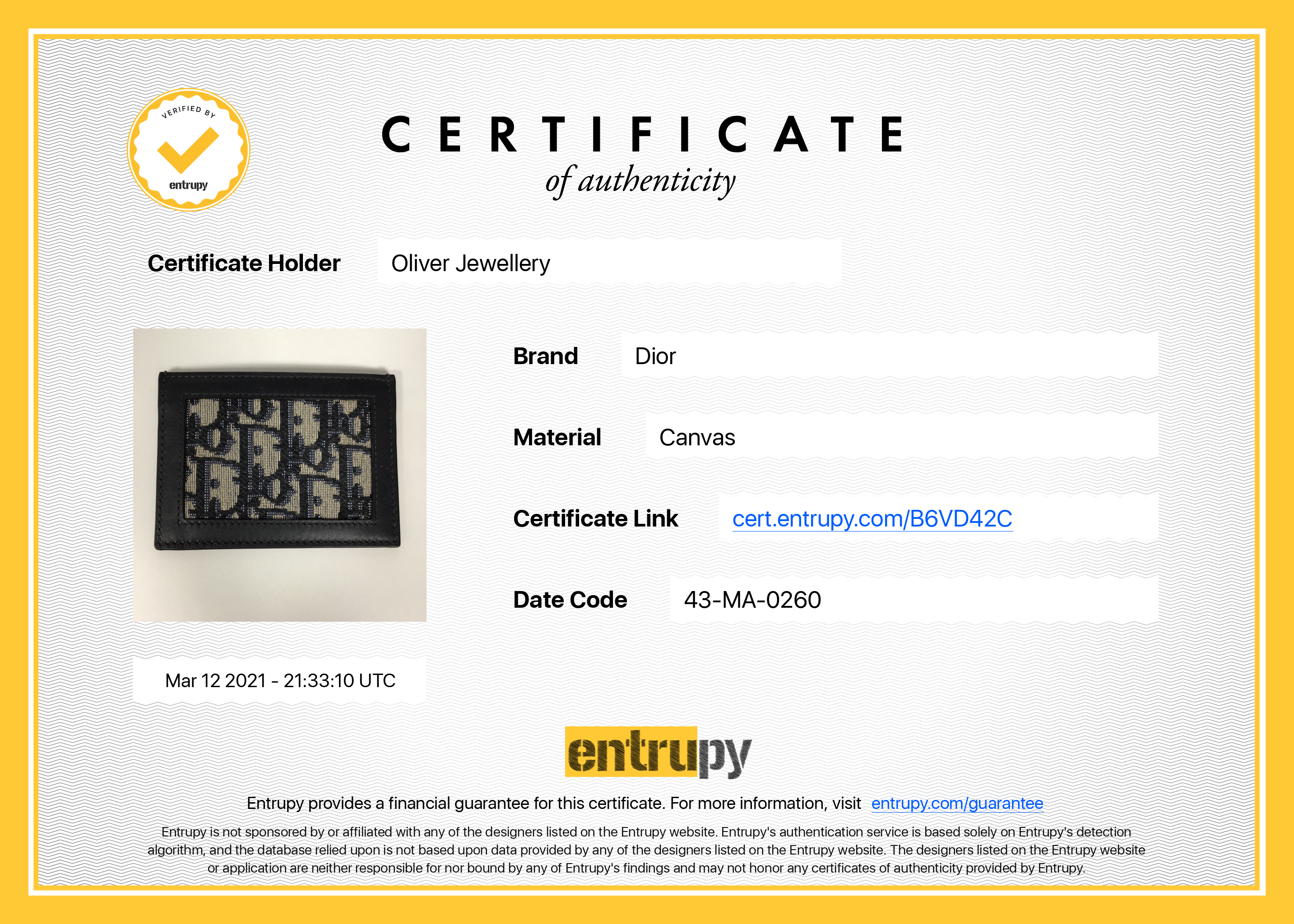 Christian Dior 2020 Oblique Card Holder