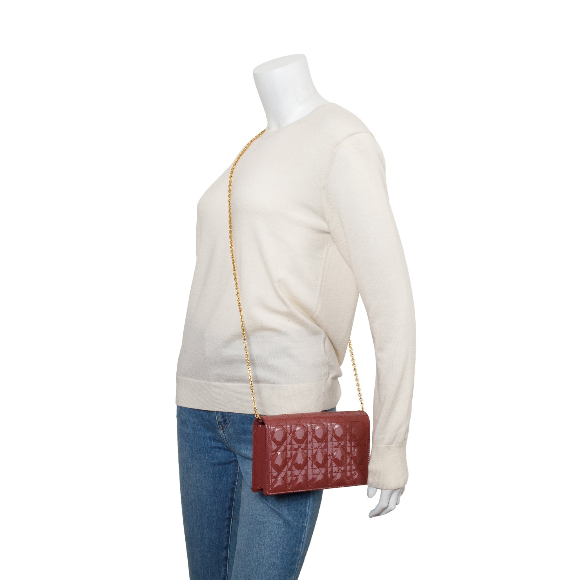 Christian Dior 2020 Pink Cannage Patent Leather Lady Dior Chain Pouch w/ Inserts