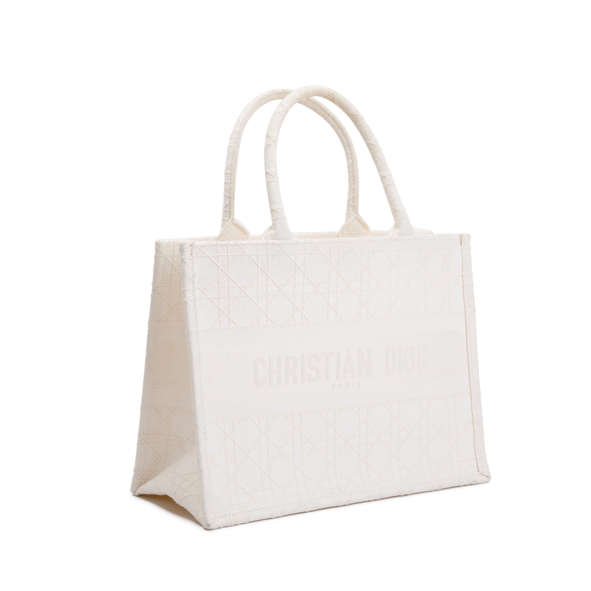 Christian Dior 2020 White Cannage Embroidery Medium Book Tote