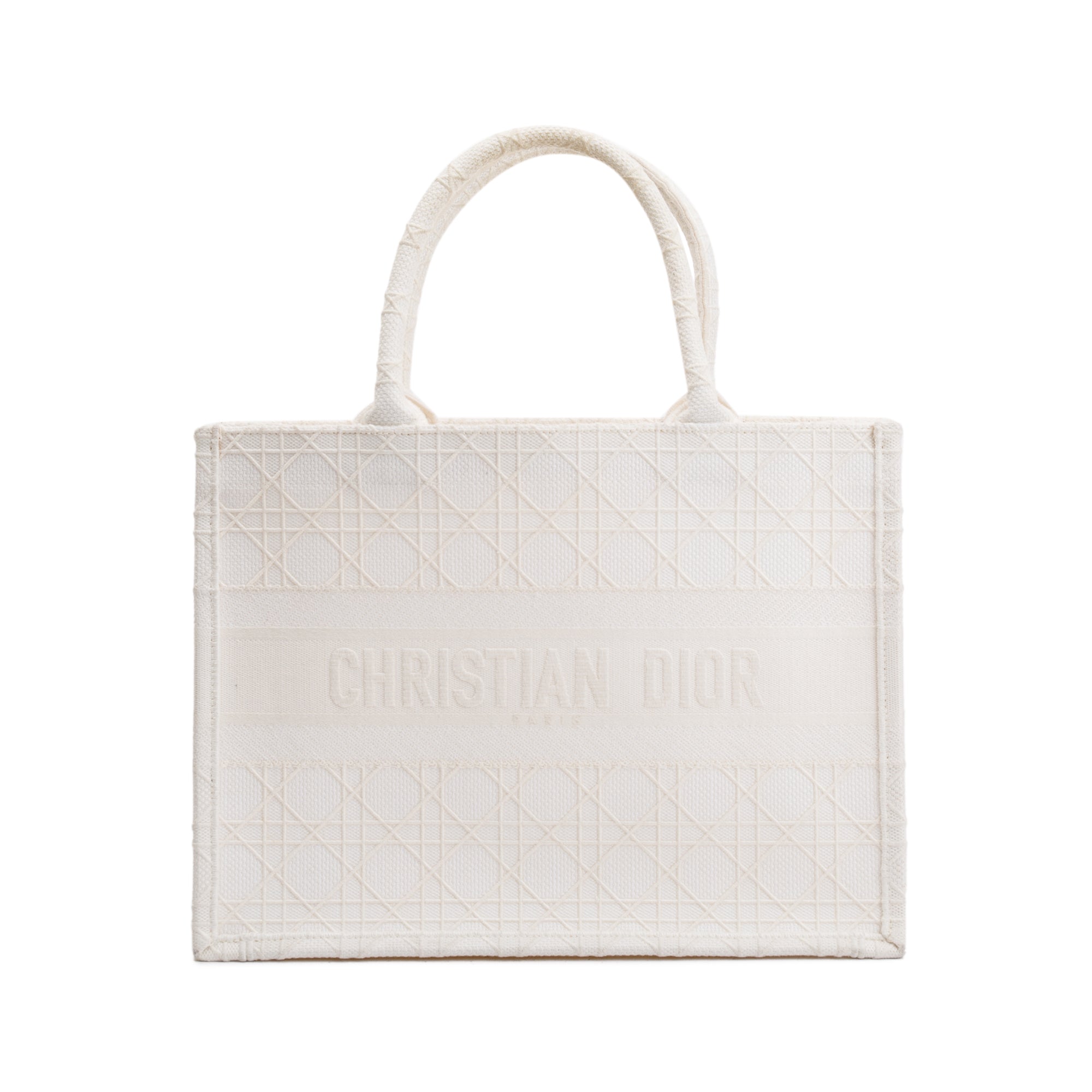 Christian Dior 2020 White Cannage Embroidery Medium Book Tote