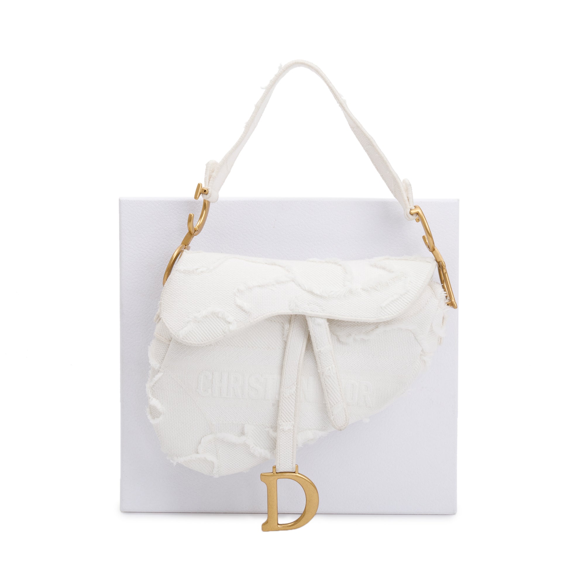 Christian Dior 2020 White Embroidered Camouflage Canvas Medium Saddle Bag w/ Box & Authenticity Card