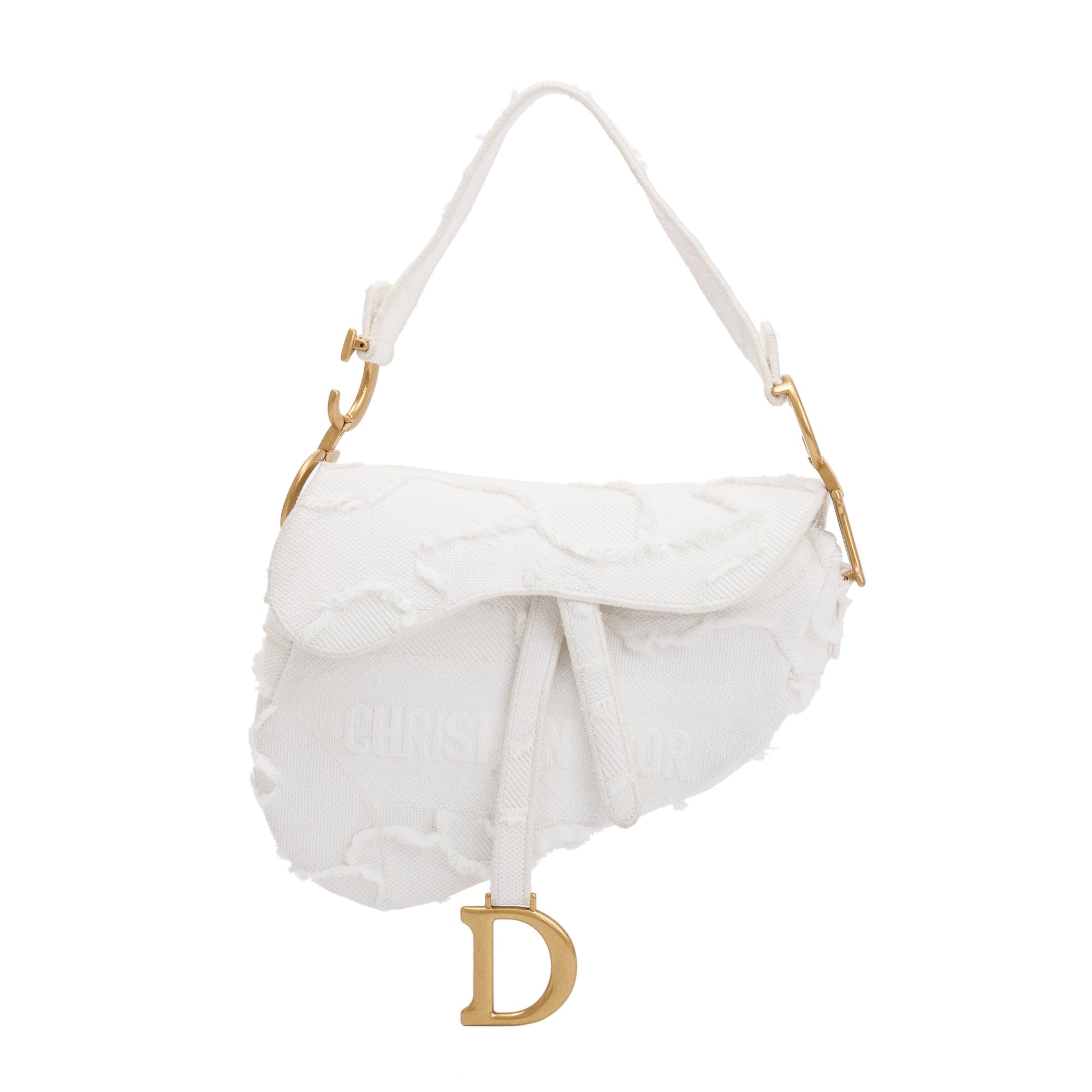Christian Dior 2020 White Embroidered Camouflage Canvas Medium Saddle Bag w/ Box & Authenticity Card