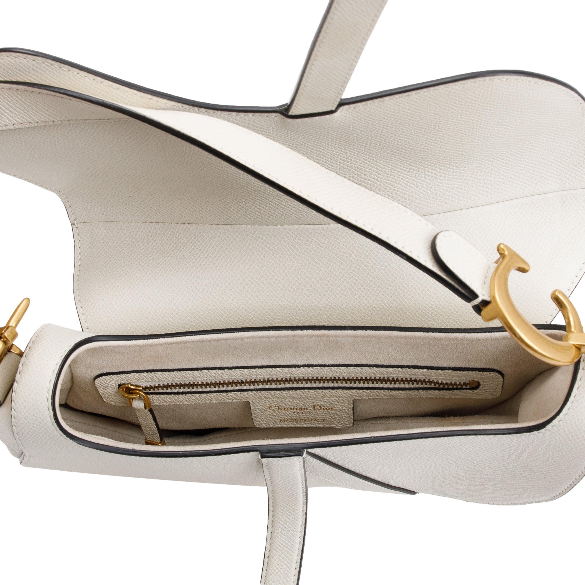 Christian Dior 2020 White Grained Calfskin Leather Medium Saddle Bag