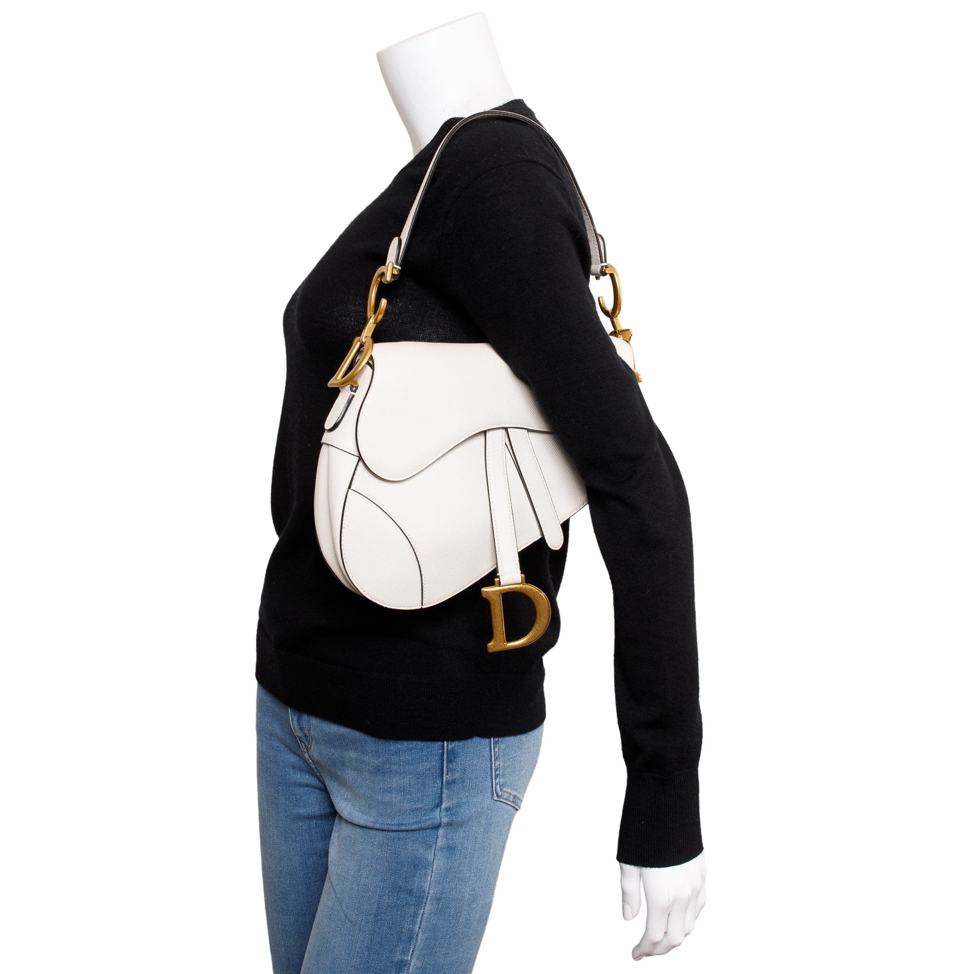 Christian Dior 2020 White Grained Calfskin Leather Medium Saddle Bag