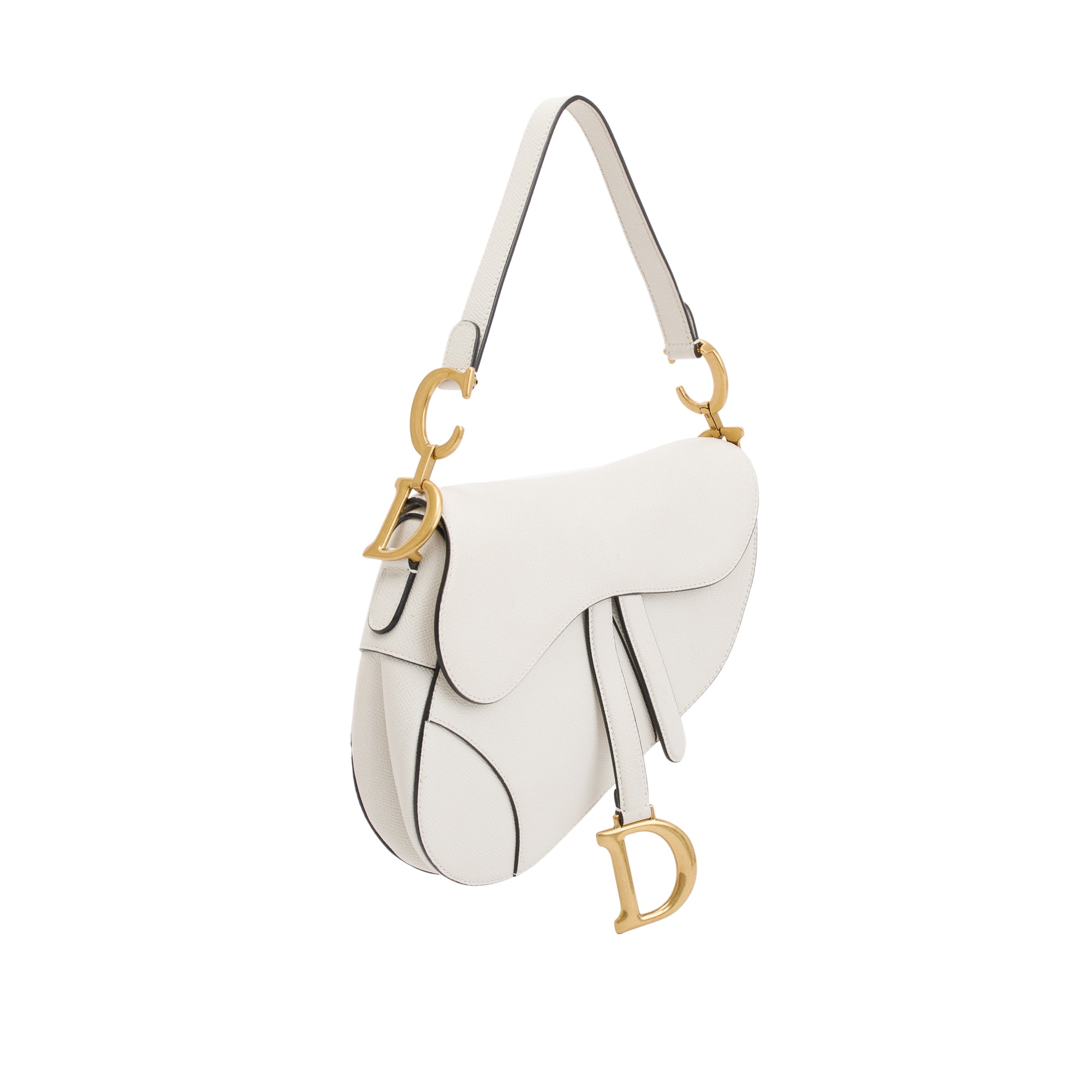 Christian Dior 2020 White Grained Calfskin Leather Medium Saddle Bag