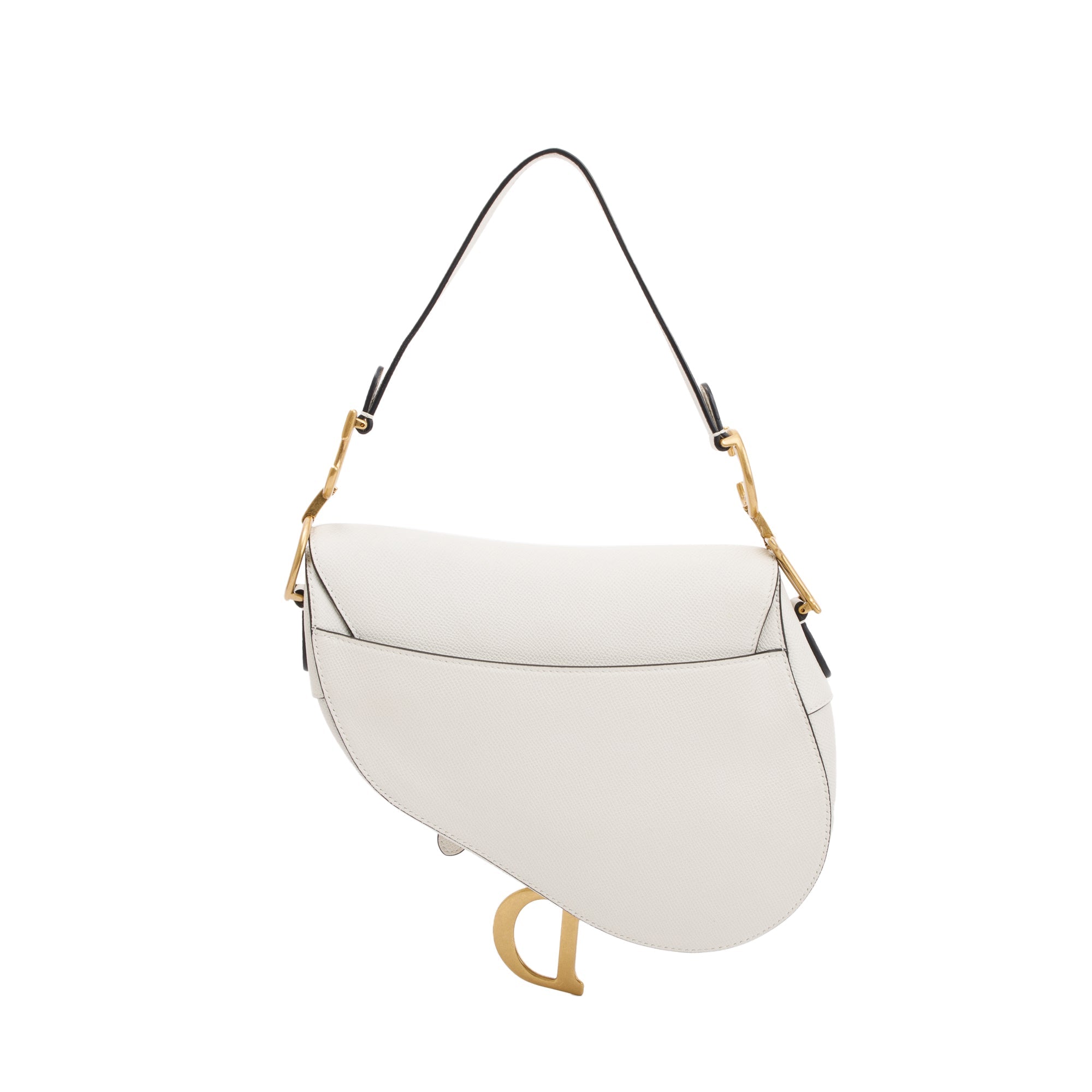 Christian Dior 2020 White Grained Calfskin Leather Medium Saddle Bag