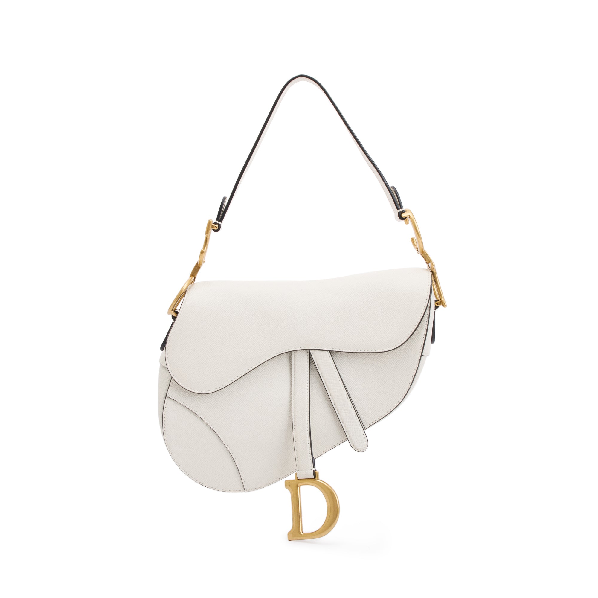 Christian Dior 2020 White Grained Calfskin Leather Medium Saddle Bag