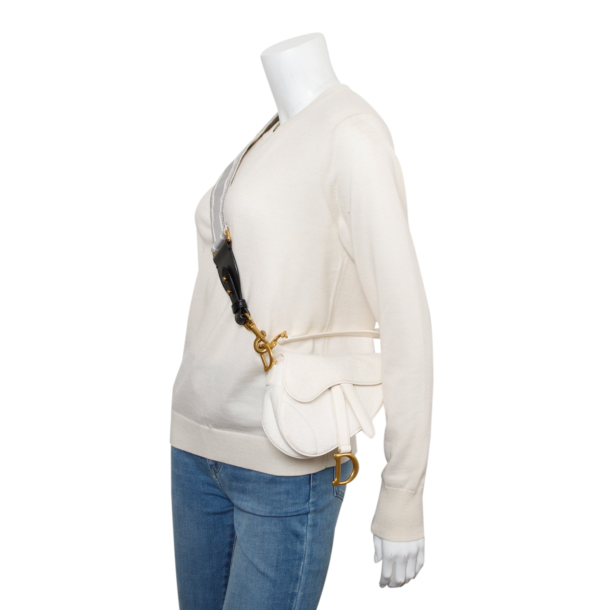 Christian Dior 2020 White Oblique Mini Saddle Bag w/ Shoulder Strap, Box & Certificate