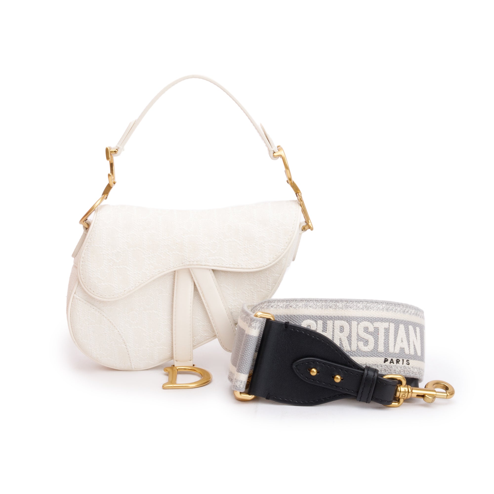 Christian Dior 2020 White Oblique Mini Saddle Bag w/ Shoulder Strap, Box & Certificate