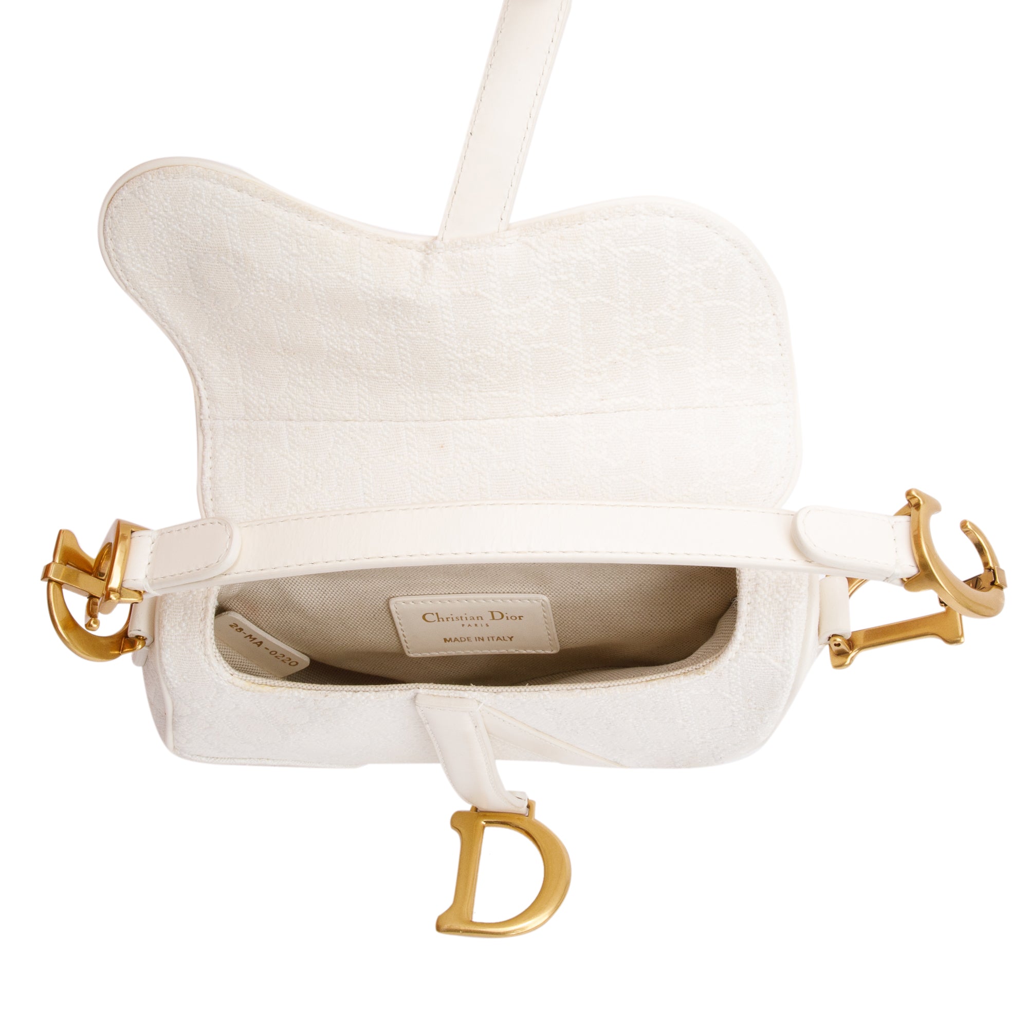 Christian Dior 2020 White Oblique Mini Saddle Bag w/ Shoulder Strap, Box & Certificate
