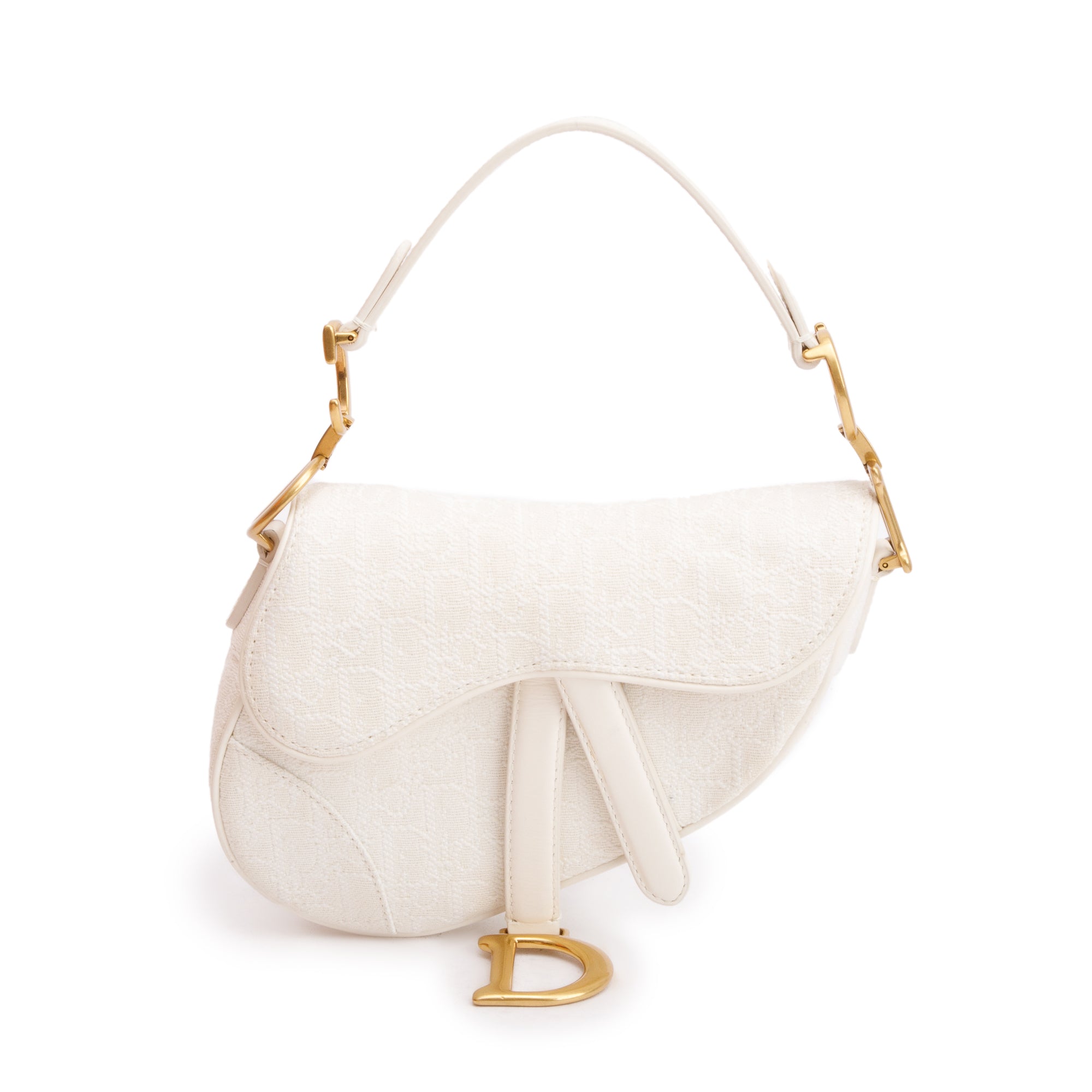 Christian Dior 2020 White Oblique Mini Saddle Bag w/ Shoulder Strap, Box & Certificate