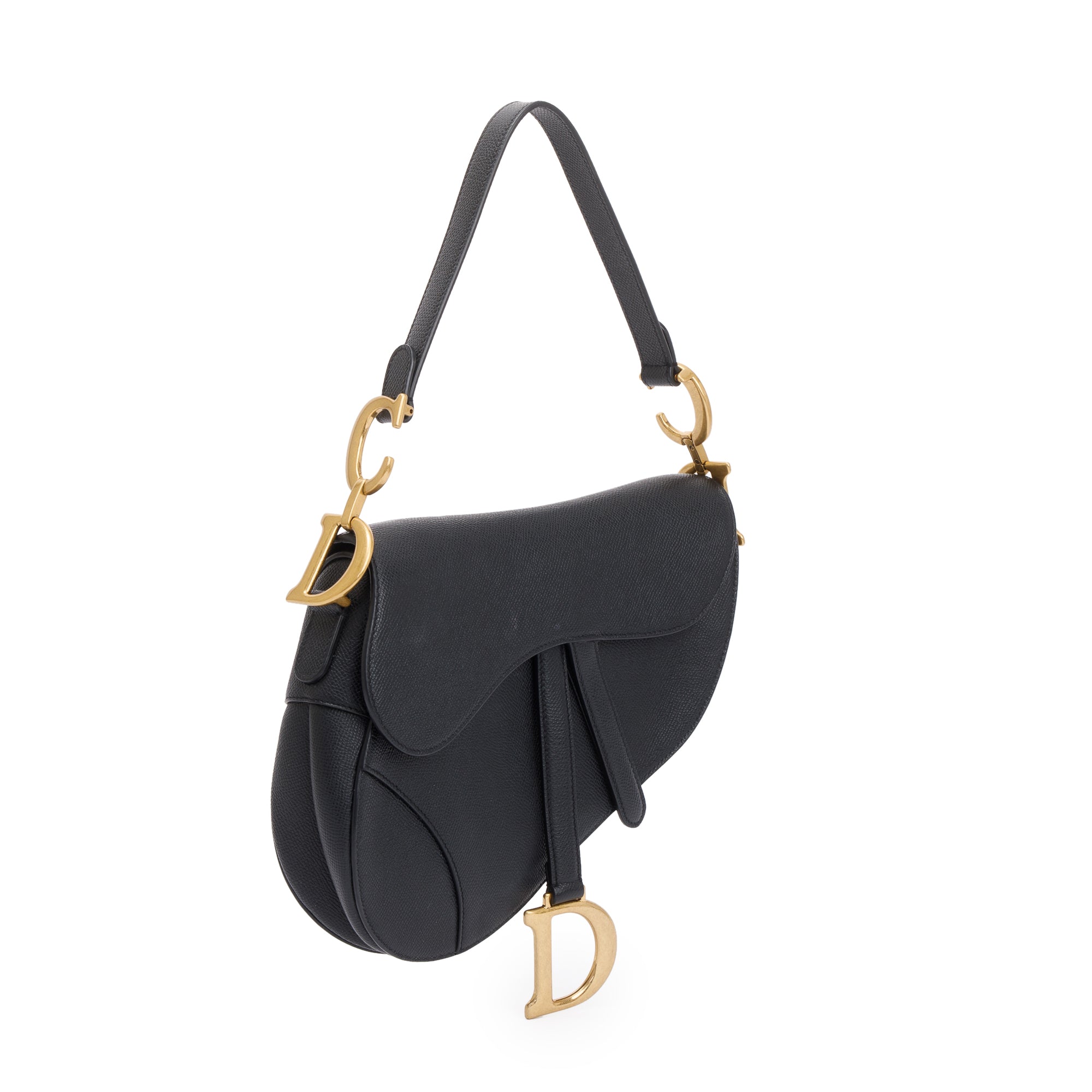 Christian Dior 2021 Black Grained Calfskin Leather Medium Saddle Bag