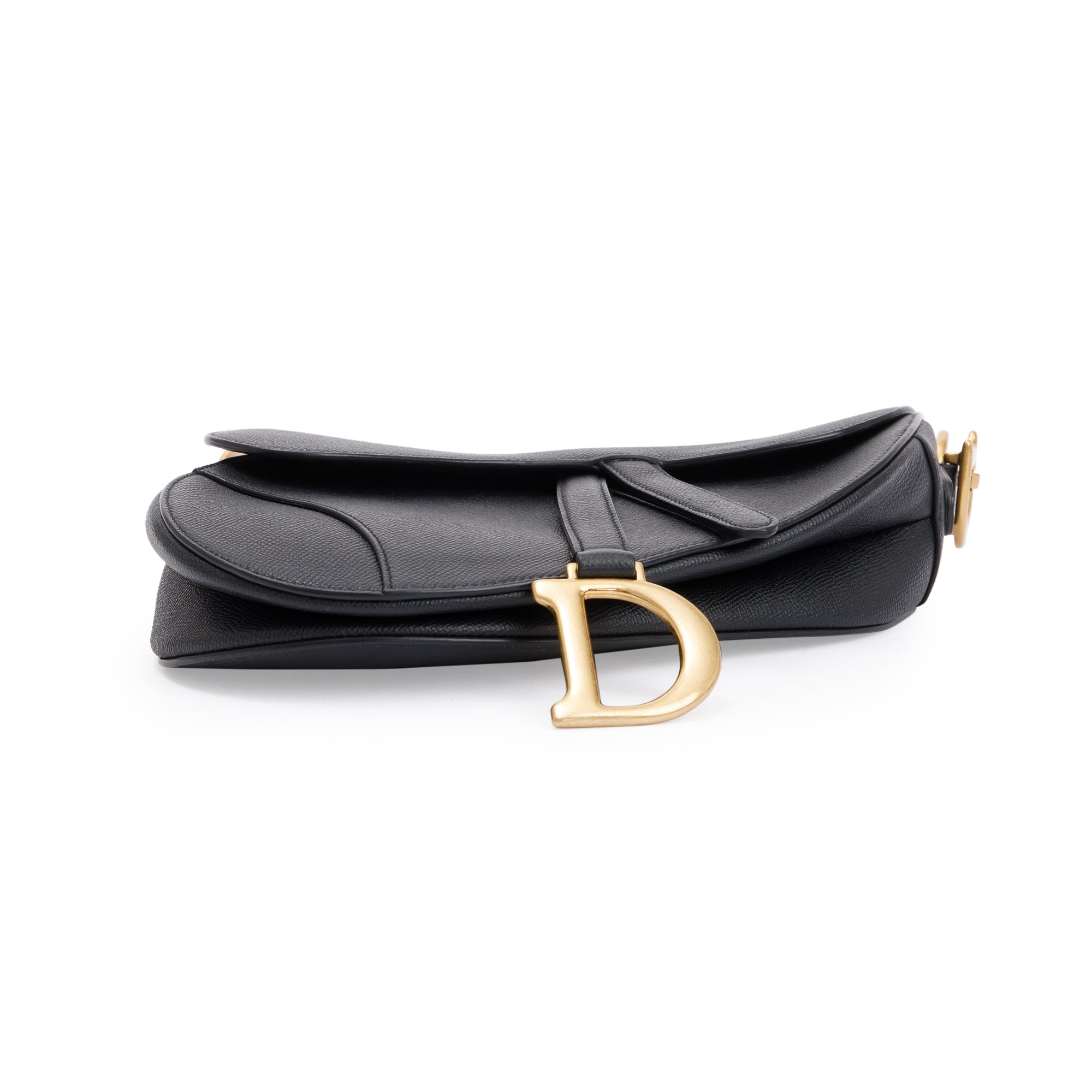 Christian Dior 2021 Black Grained Calfskin Leather Medium Saddle Bag