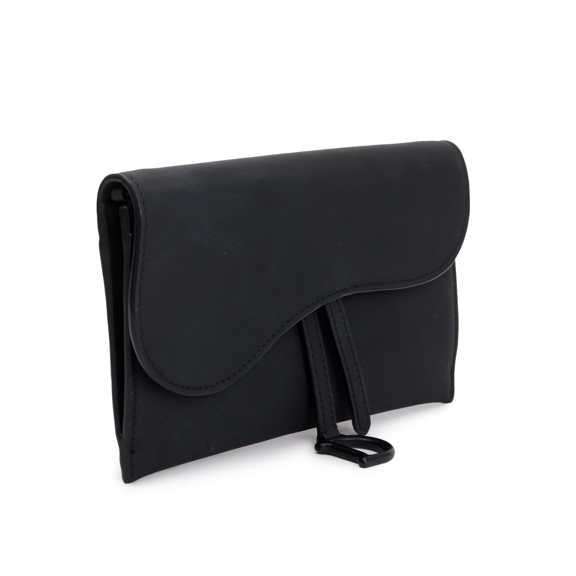 Christian Dior 2021 Black Leather Long Saddle Wallet With Chain