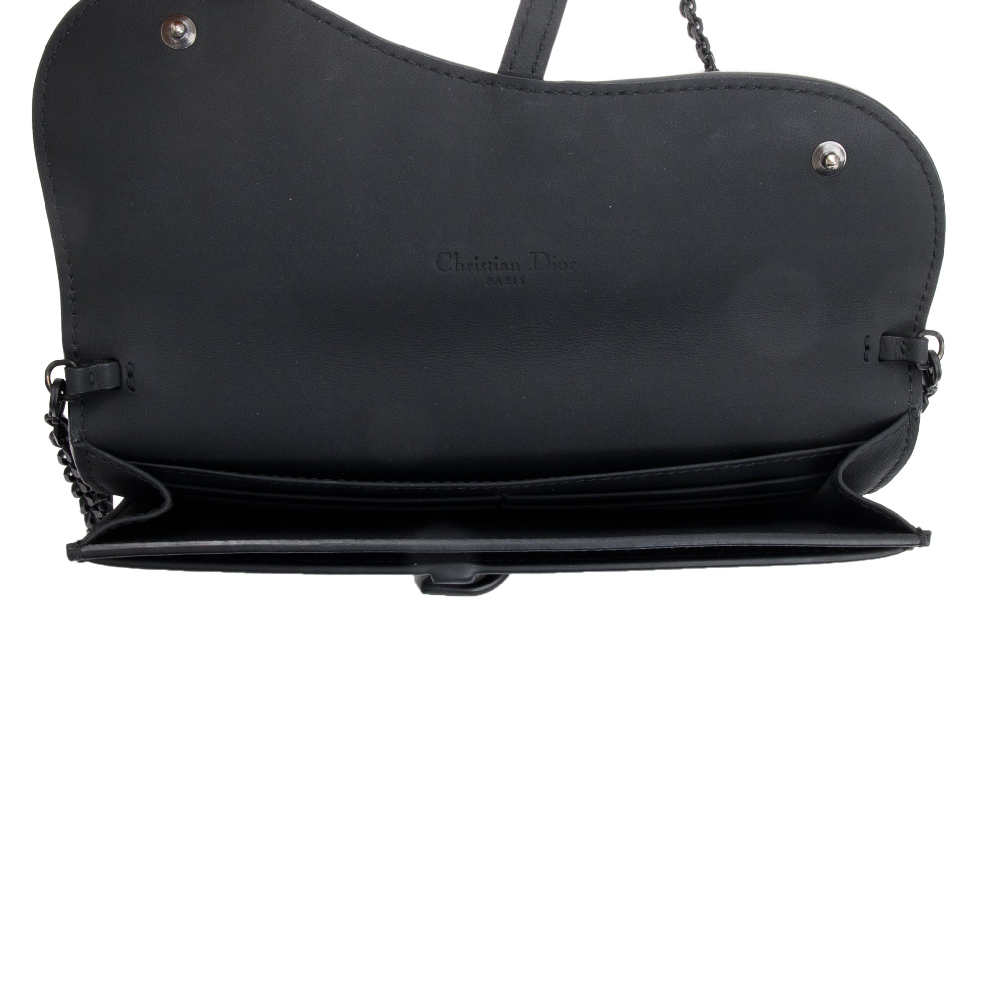 Christian Dior 2021 Black Leather Long Saddle Wallet With Chain