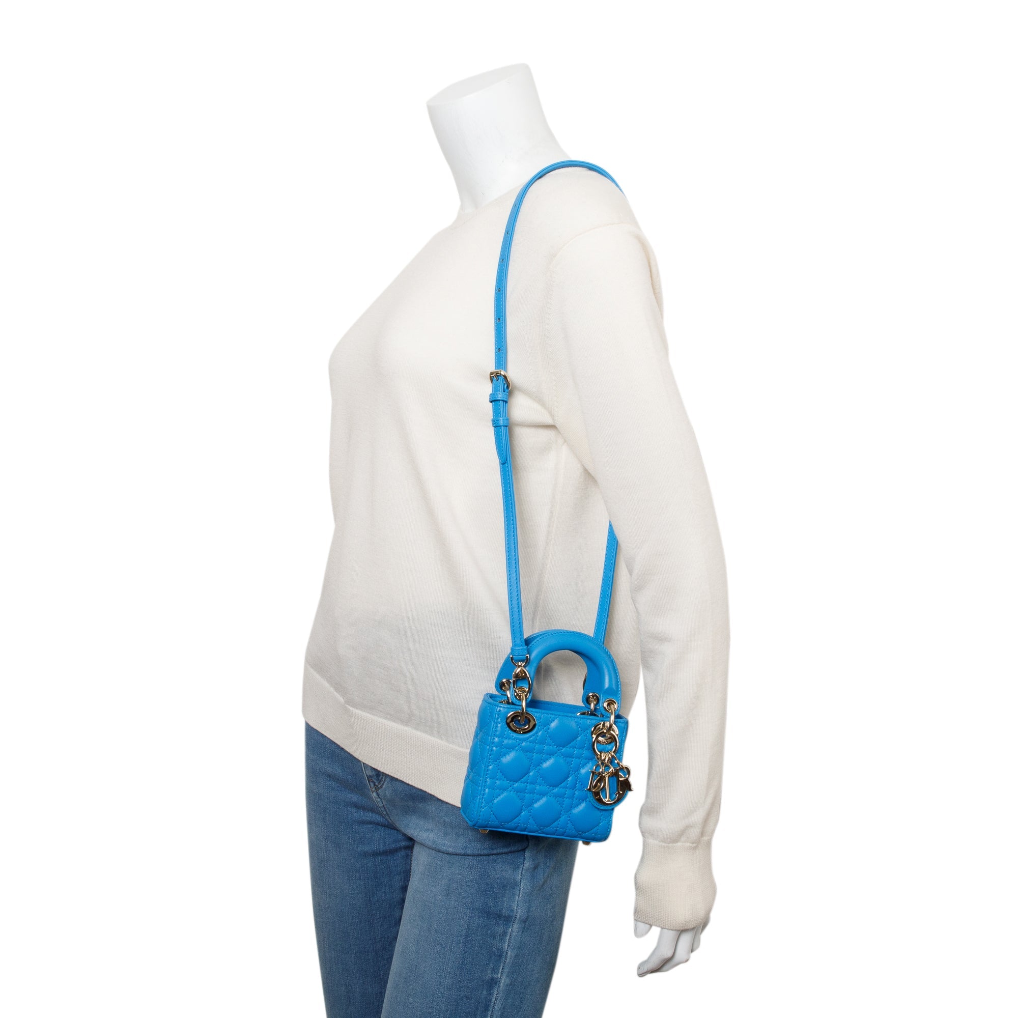 Christian Dior 2021 Blue Leather Micro Lady Dior Bag w/ Box