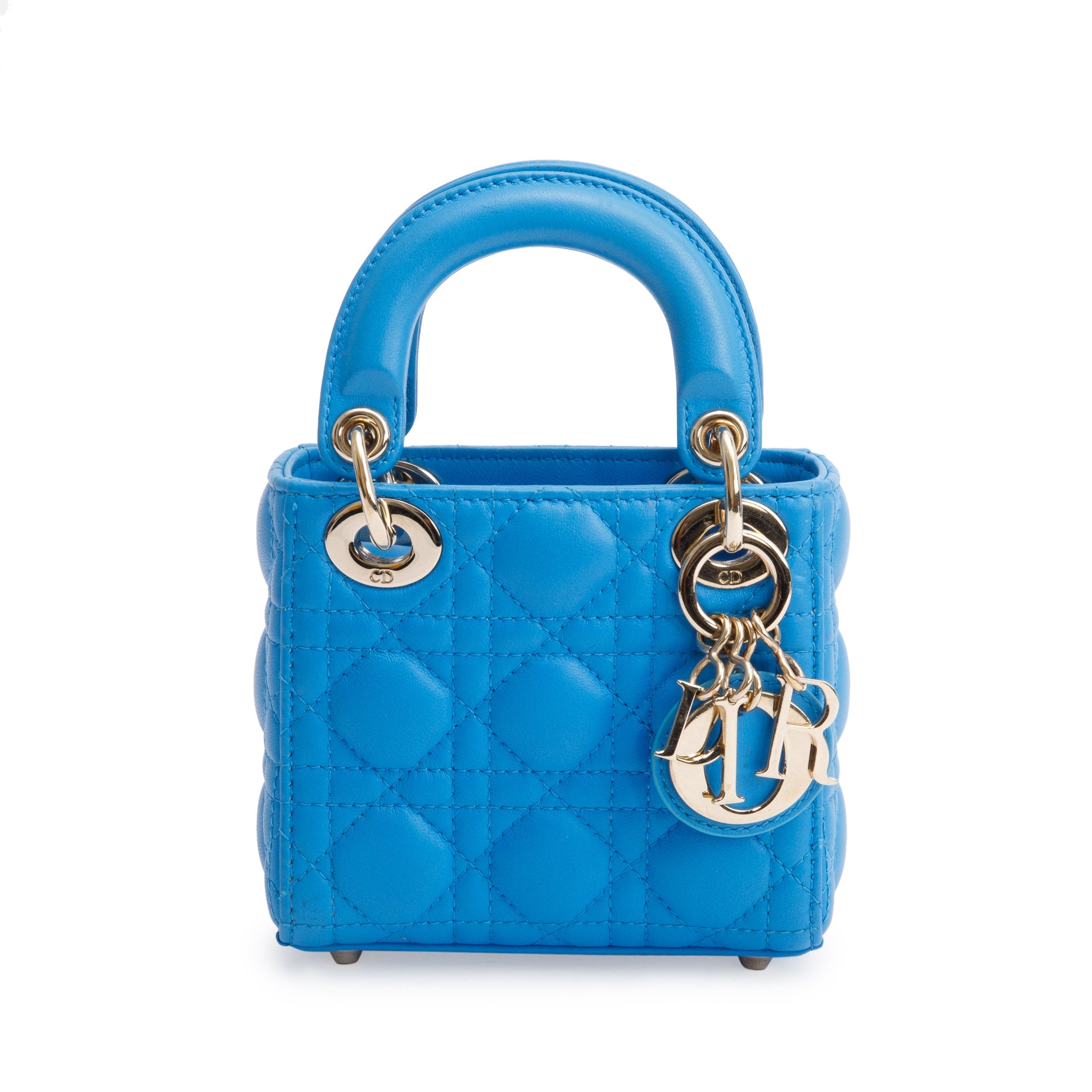 Christian Dior 2021 Blue Leather Micro Lady Dior Bag w/ Box