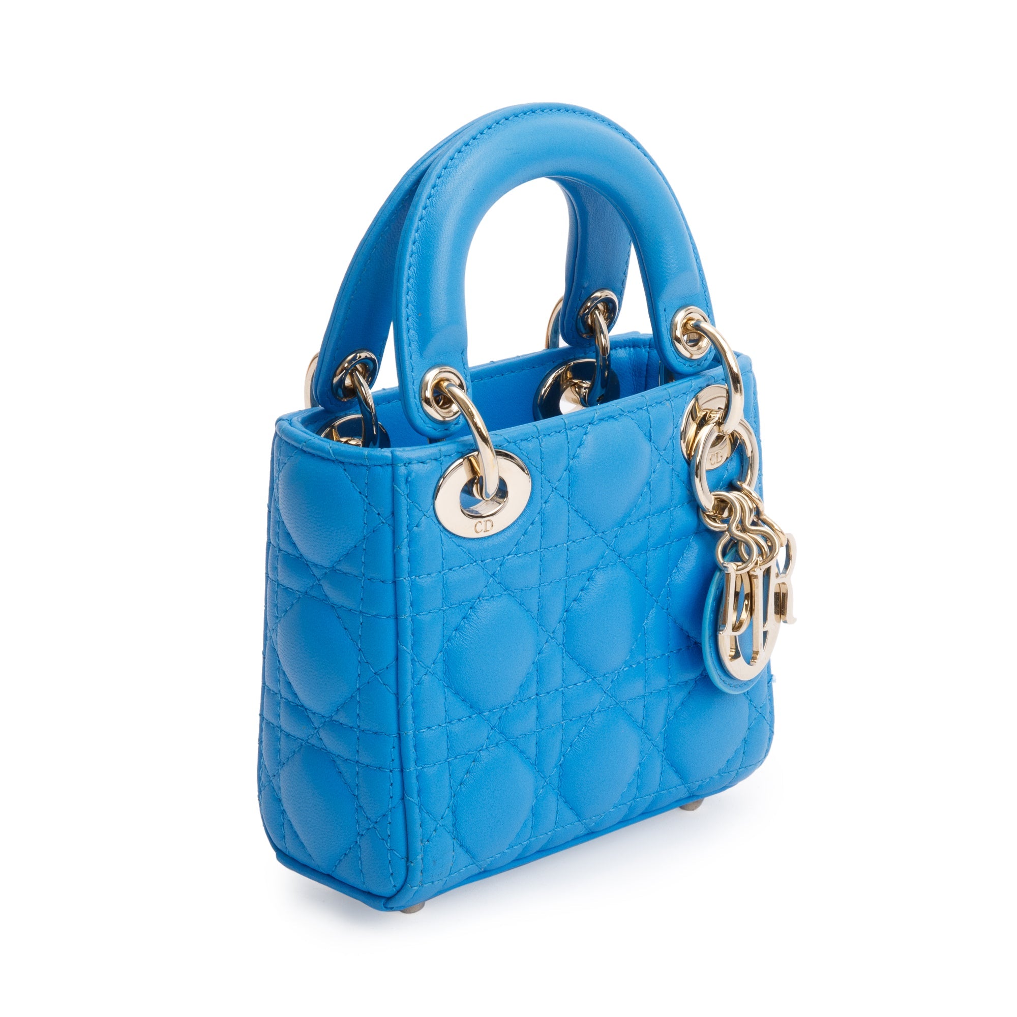 Christian Dior 2021 Blue Leather Micro Lady Dior Bag w/ Box